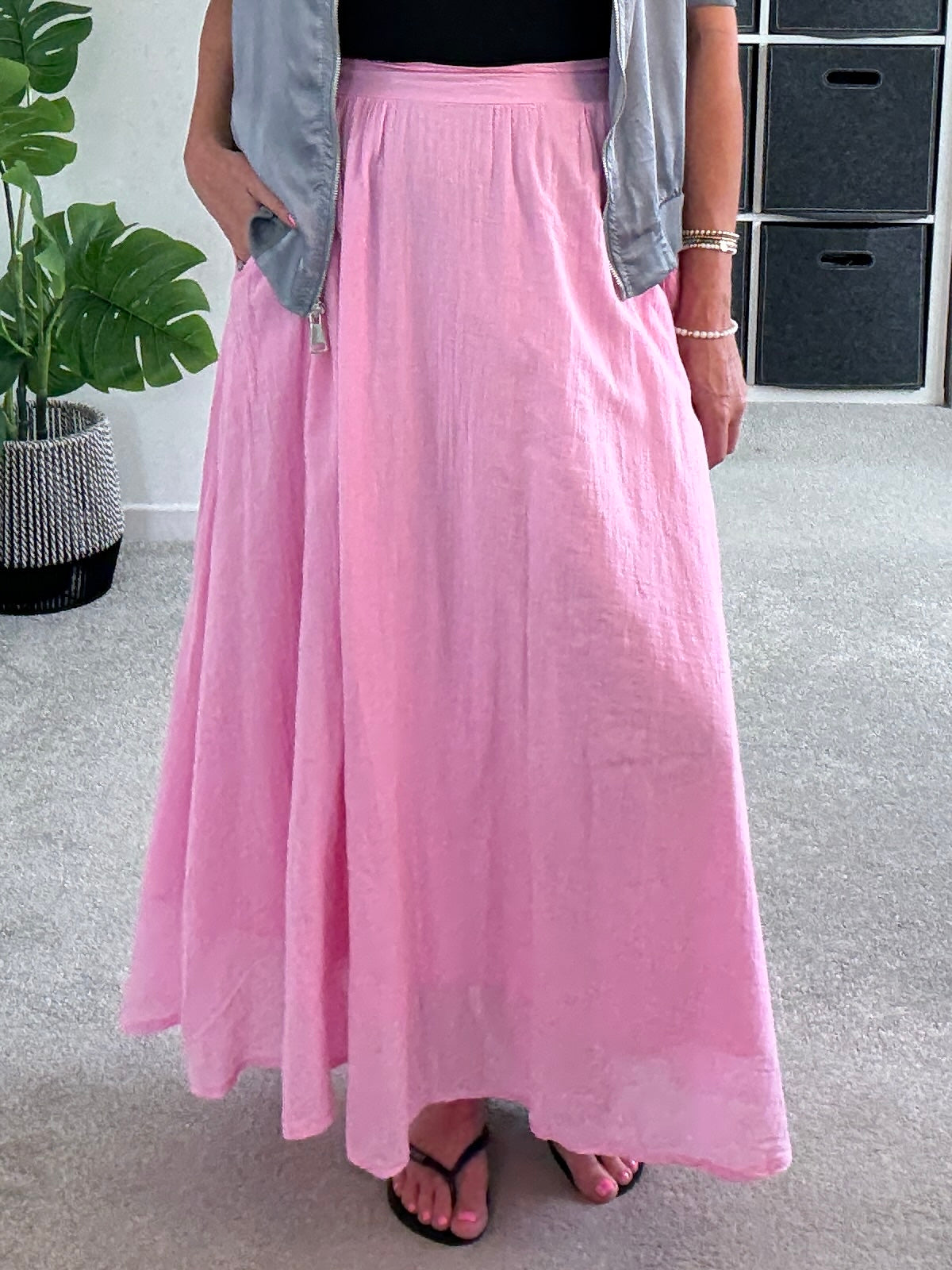 Pink Cotton Pocket Maxi Skirt