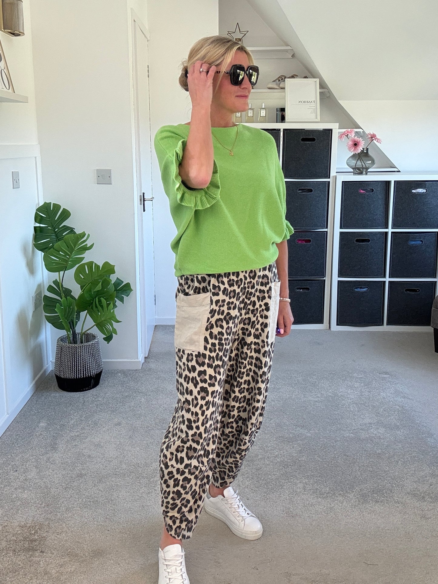 Lime Green Frill Sleeve Jumper