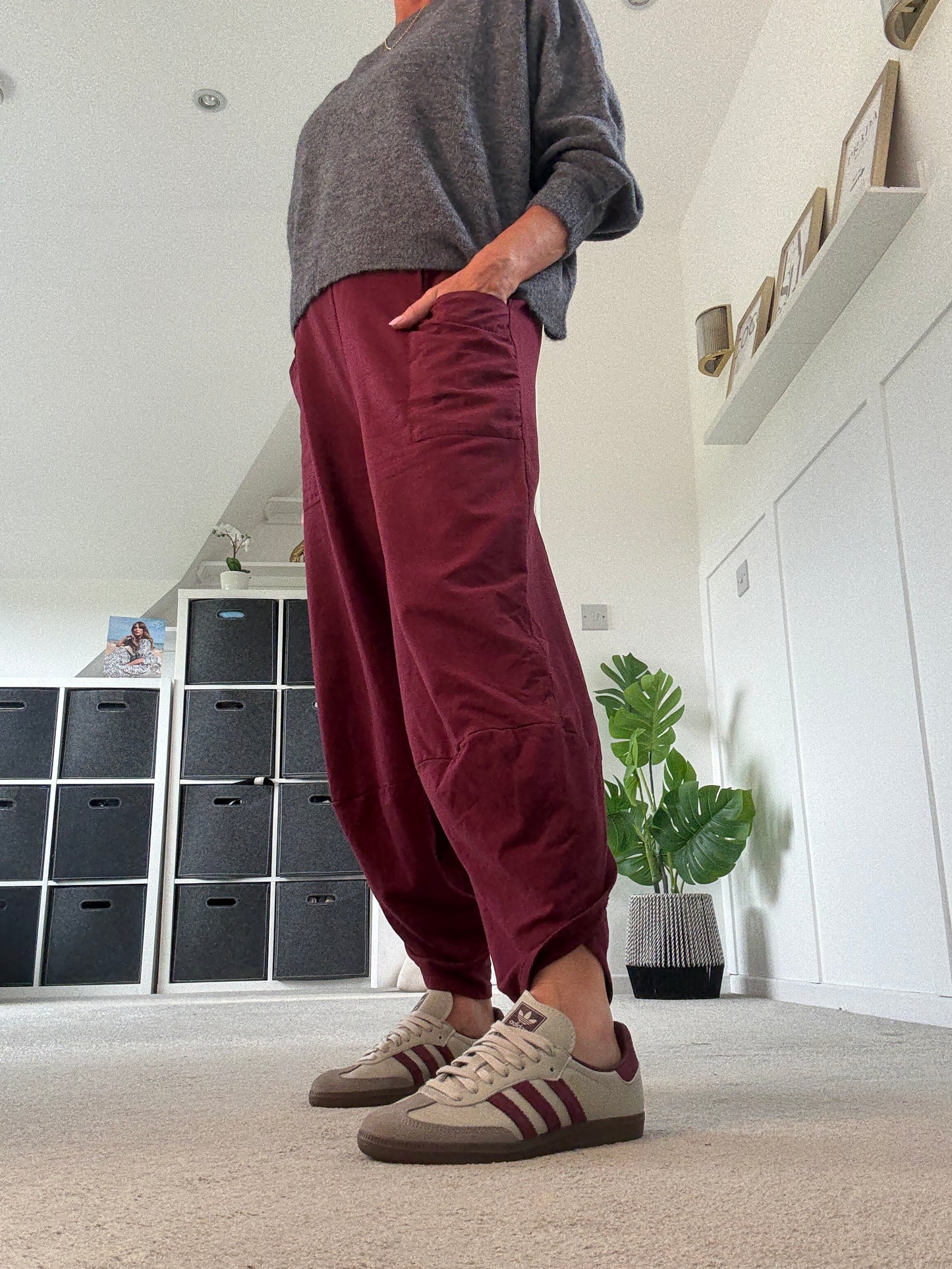 Burgundy Slim Barrel Cargo Joggers