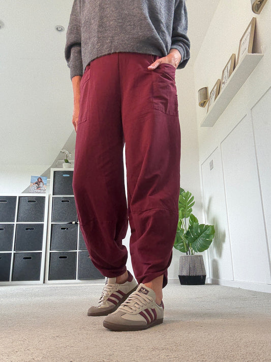 Burgundy Slim Barrel Cargo Joggers