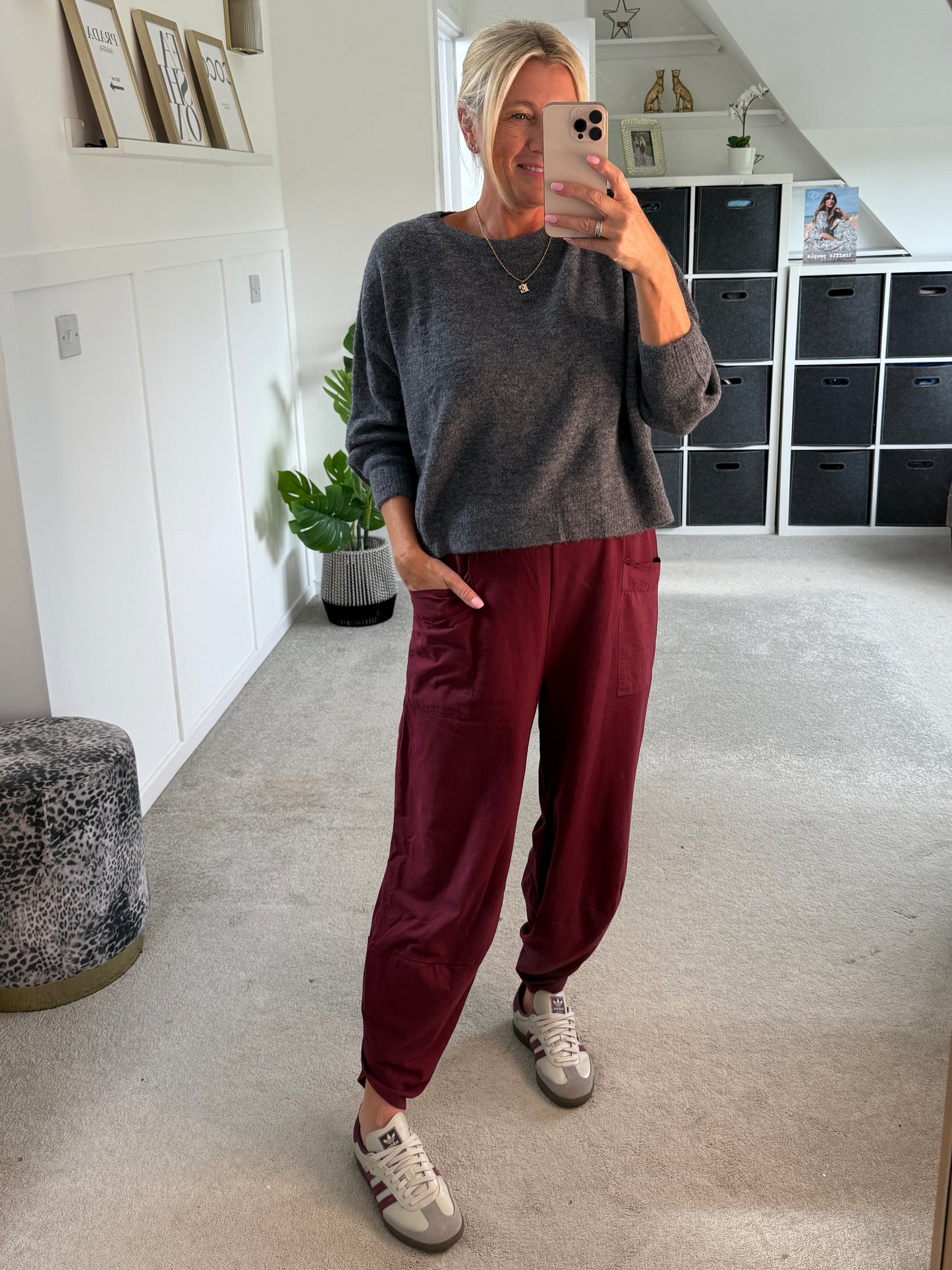 Burgundy Slim Barrel Cargo Joggers