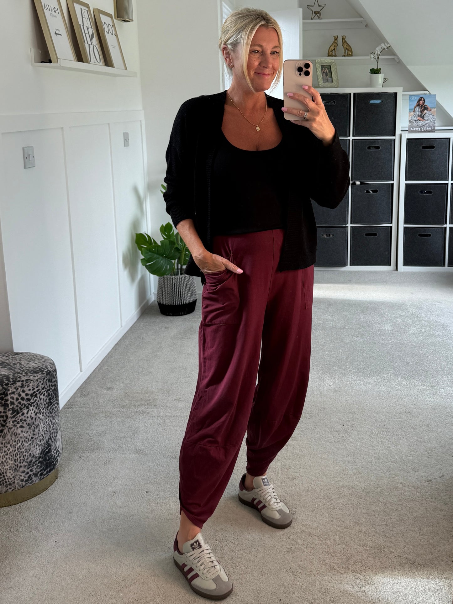 Burgundy Leopard Pocket Slim Barrel Cargo Joggers