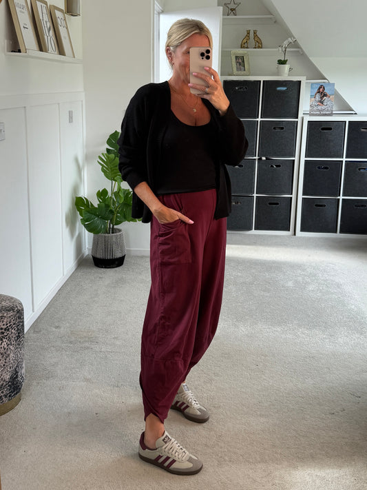 Burgundy Slim Barrel Cargo Joggers