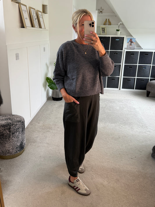 Charcoal Grey Slim Barrel Cargo Joggers