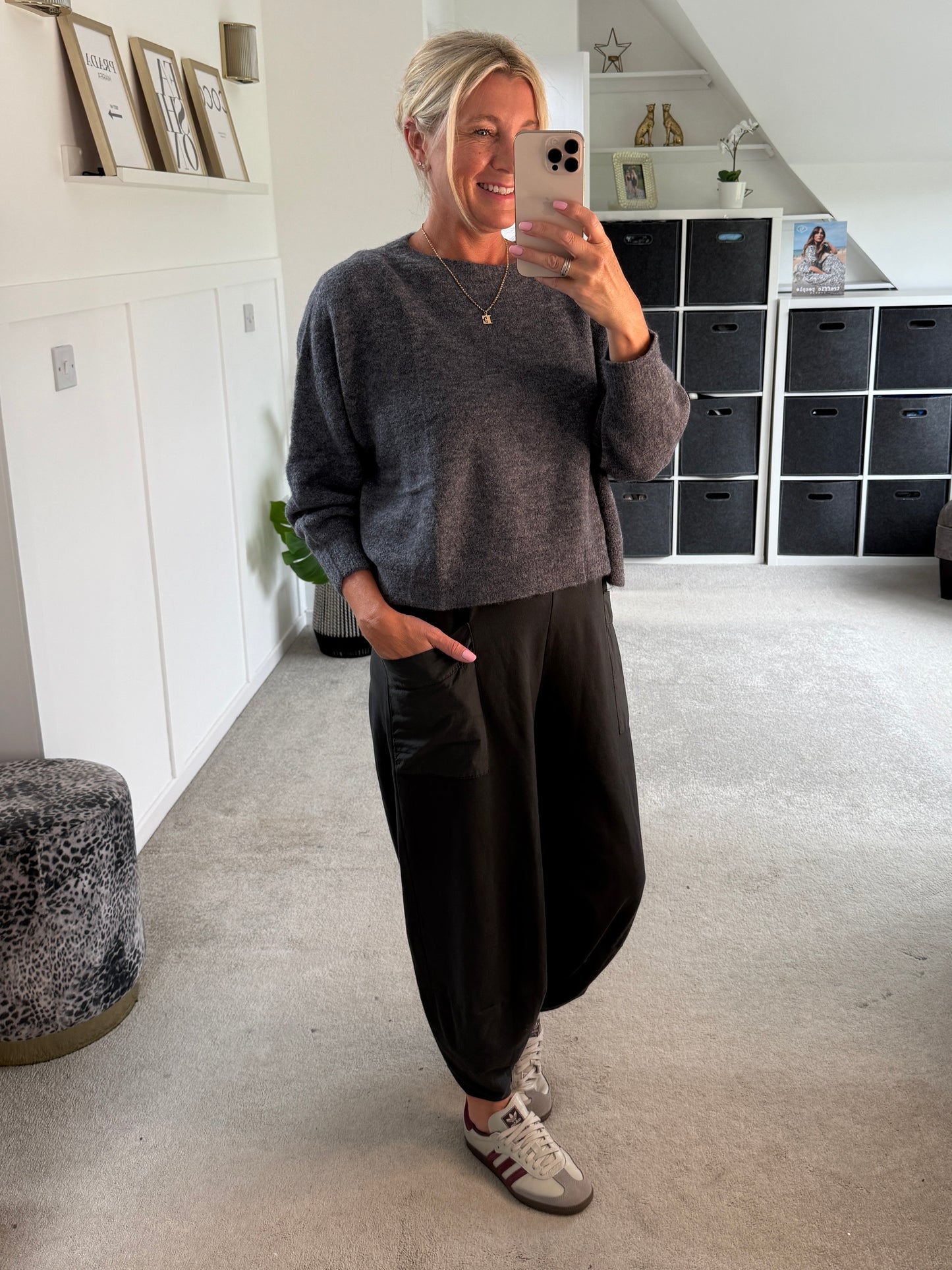 Charcoal Grey Slim Barrel Cargo Joggers