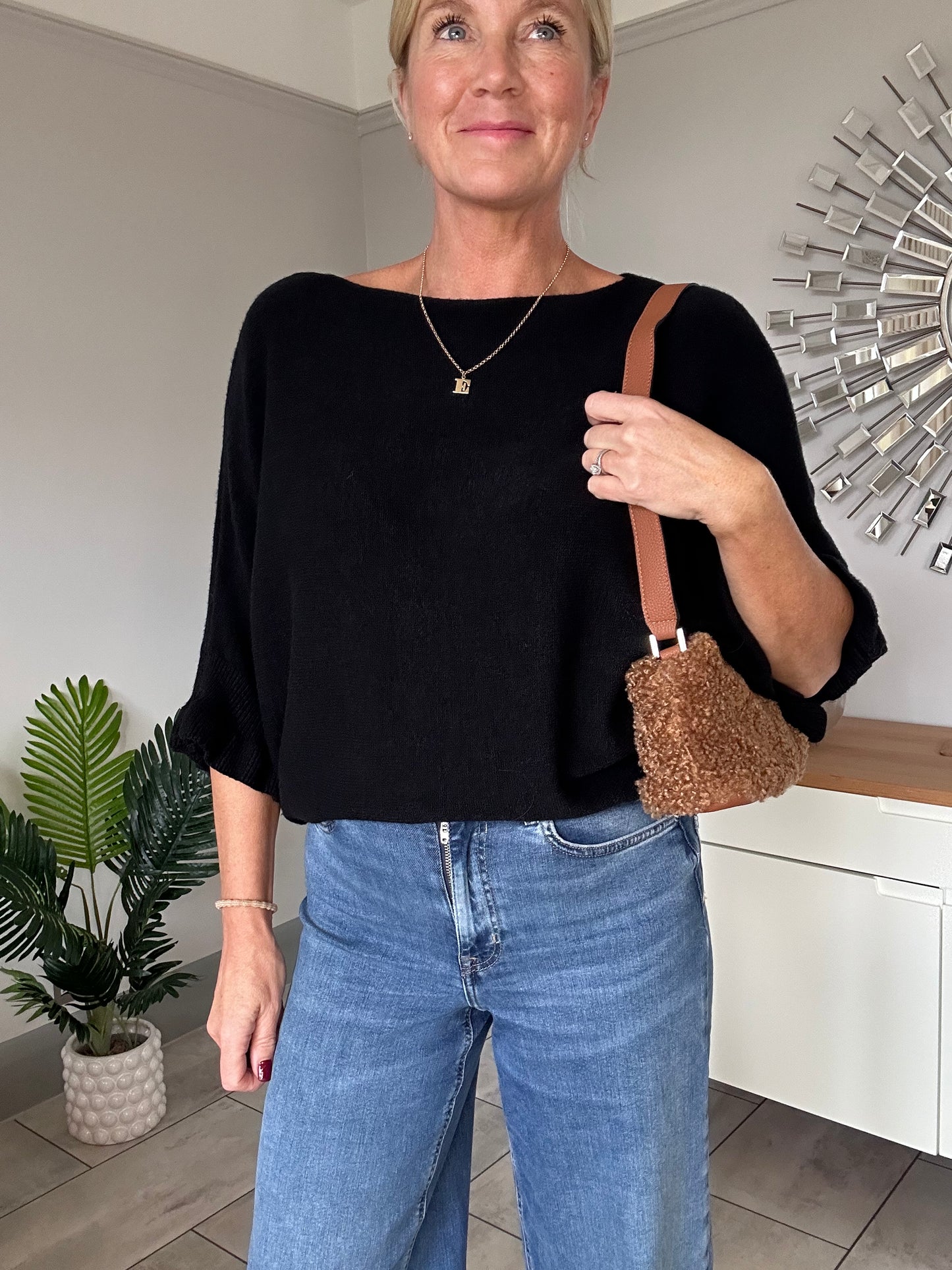 Light Oatmeal Frill Sleeve Jumper