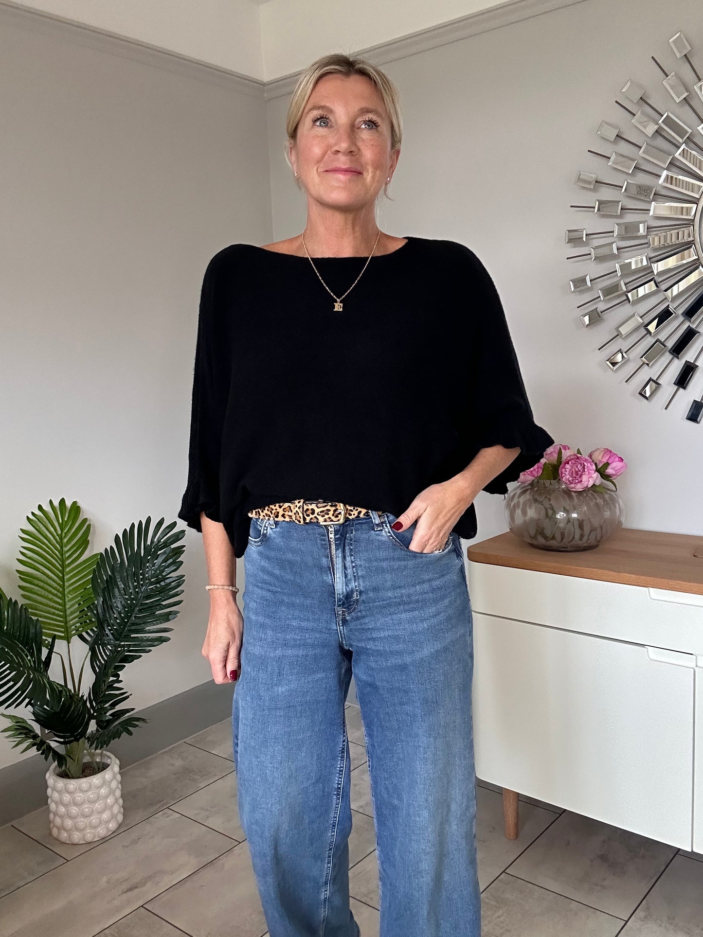 Light Oatmeal Frill Sleeve Jumper