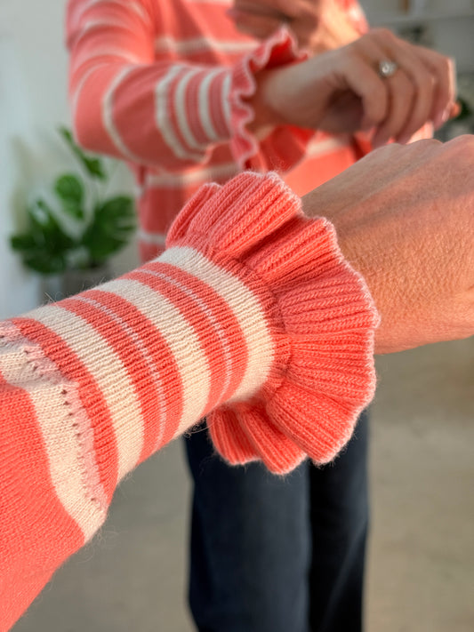 Coral Stripe Merino/Cashmere Mix Knit