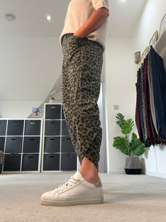 Dark Khaki Leopard Pocket Slim Barrel Cargo Joggers
