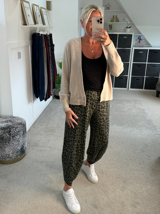 Dark Khaki Leopard Pocket Slim Barrel Cargo Joggers