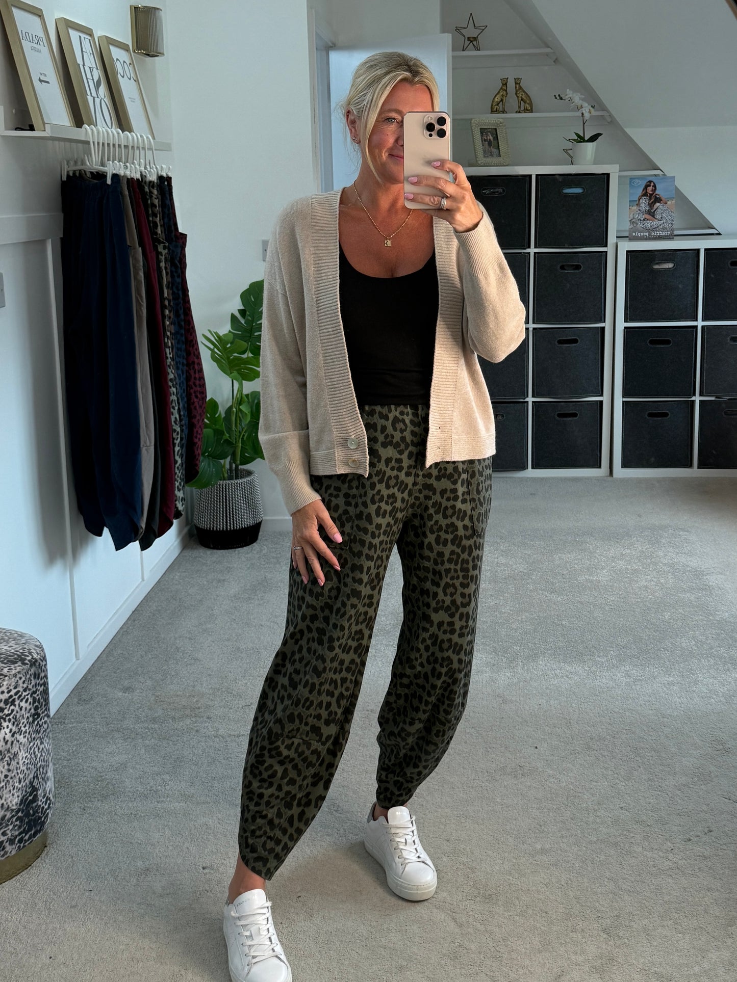 Dark Khaki Leopard Pocket Slim Barrel Cargo Joggers