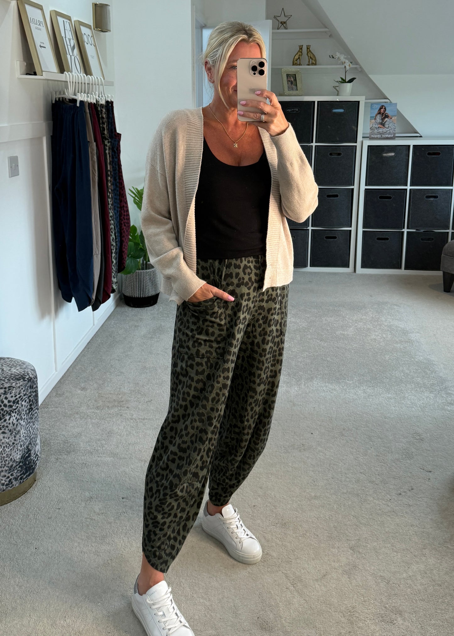 Dark Khaki Leopard Pocket Slim Barrel Cargo Joggers