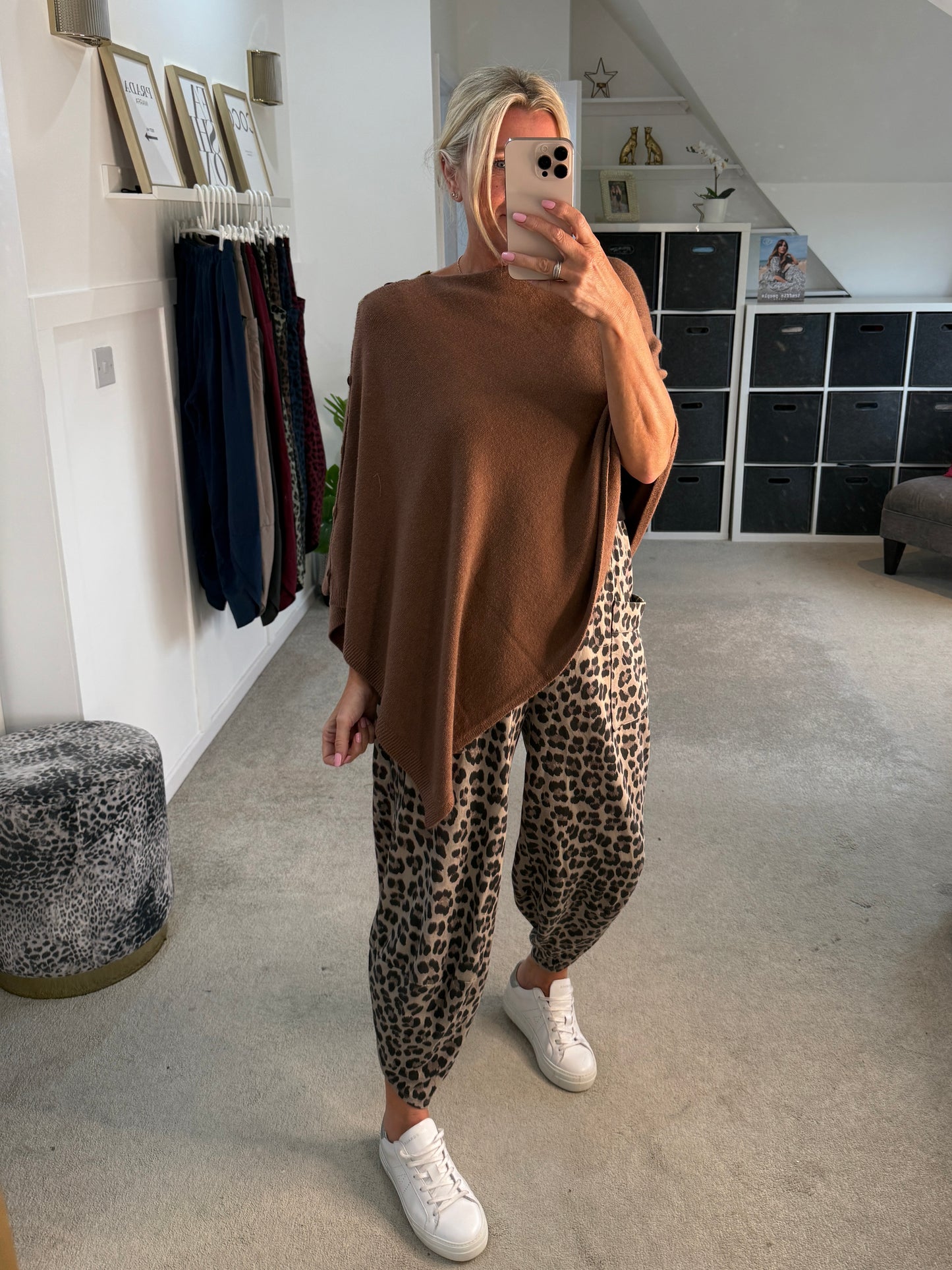 Mocha Leopard Pocket Slim Barrel Cargo Joggers