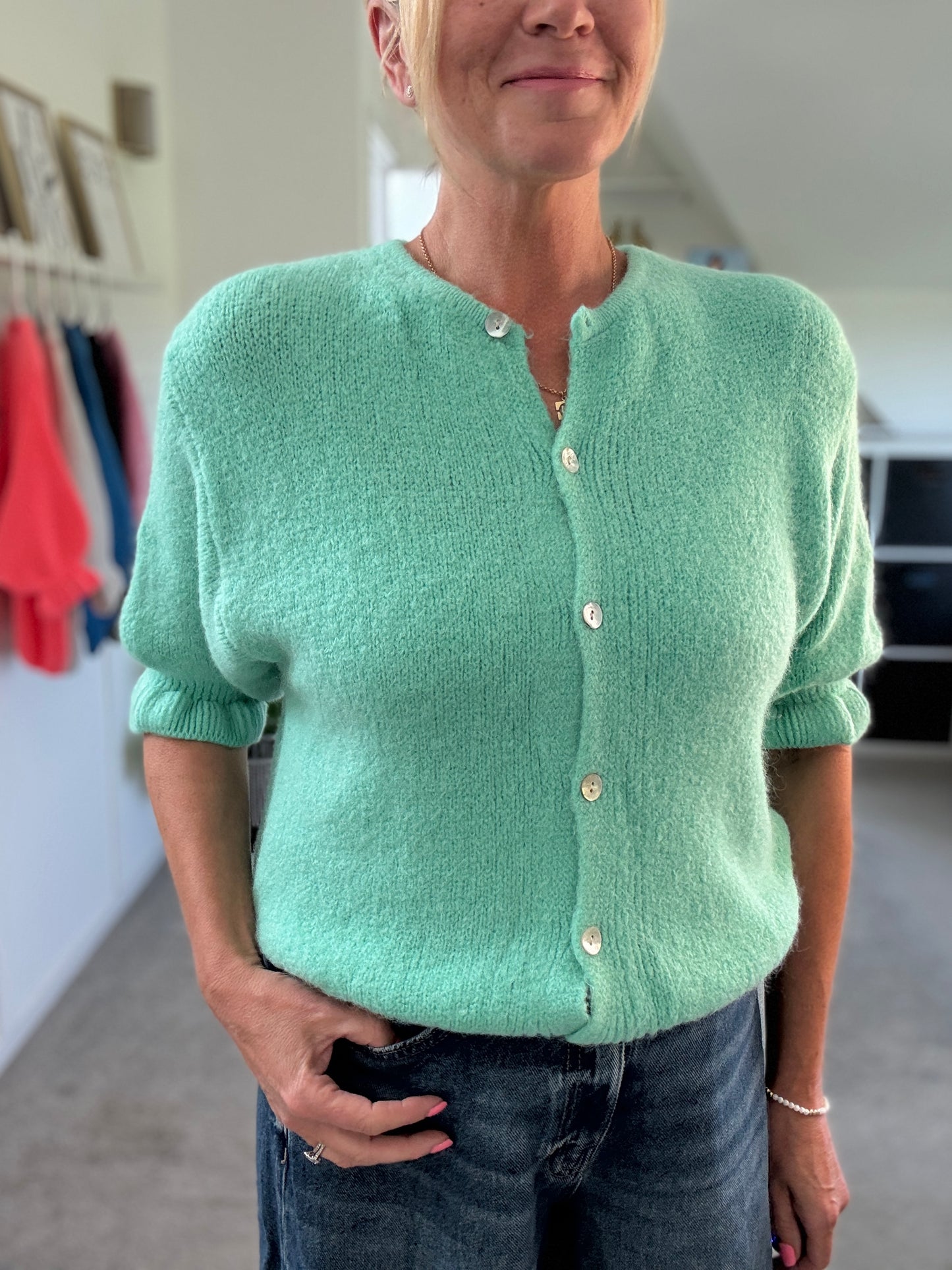 Aqua Green Fluffy 1/2 Frill Sleeve Cardigan