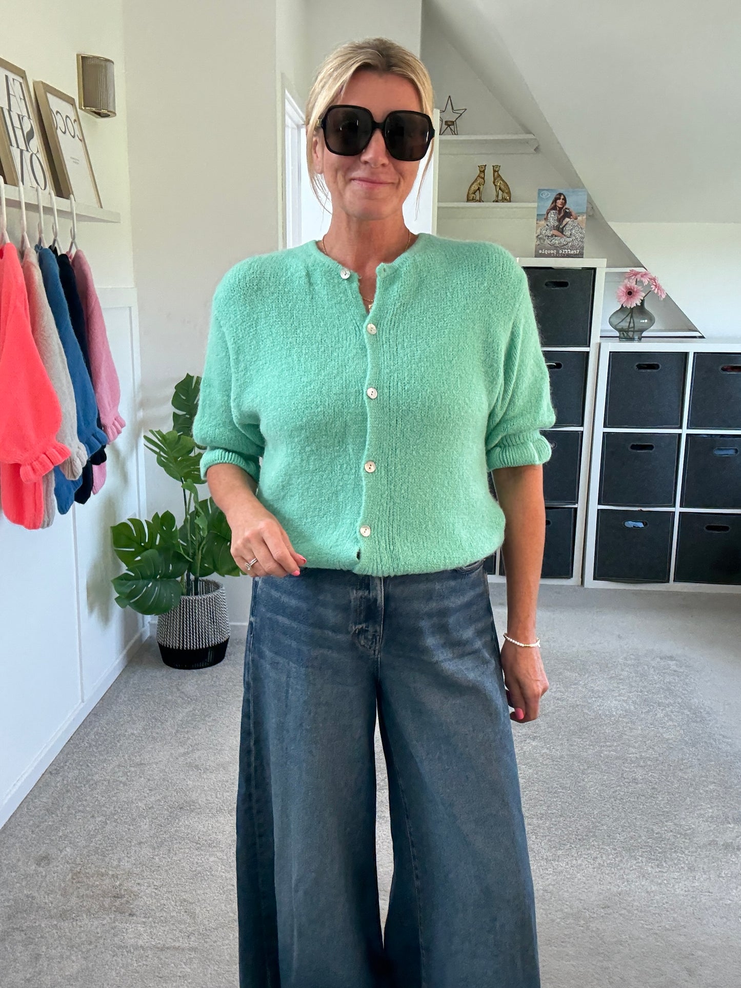 Aqua Green Fluffy 1/2 Frill Sleeve Cardigan