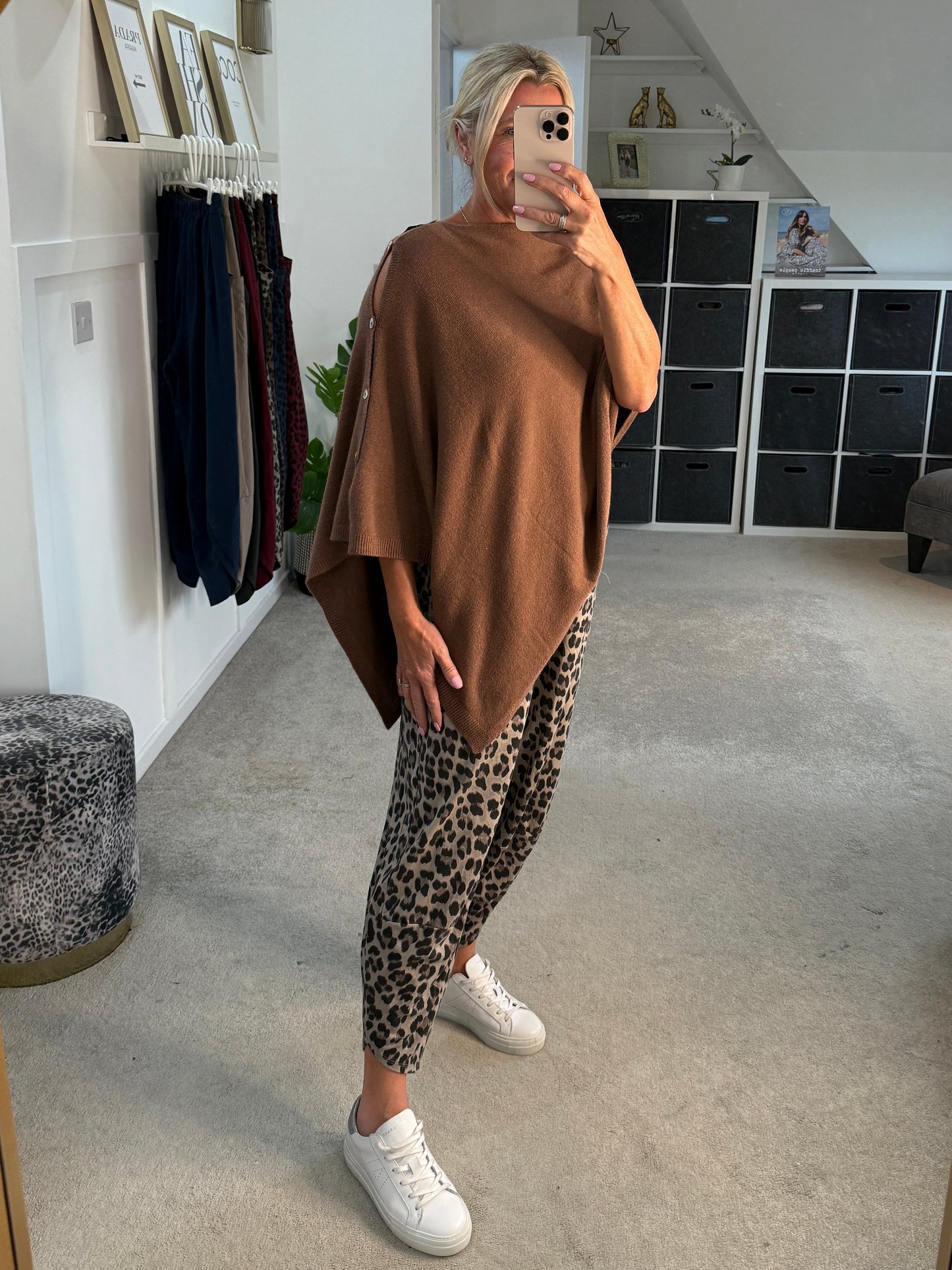 Mocha Leopard Pocket Slim Barrel Cargo Joggers