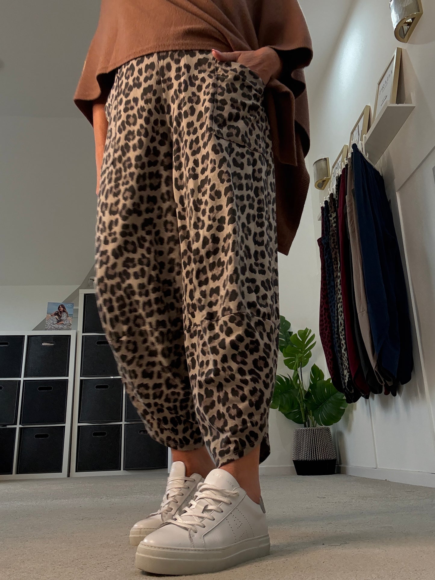 Mocha Leopard Pocket Slim Barrel Cargo Joggers