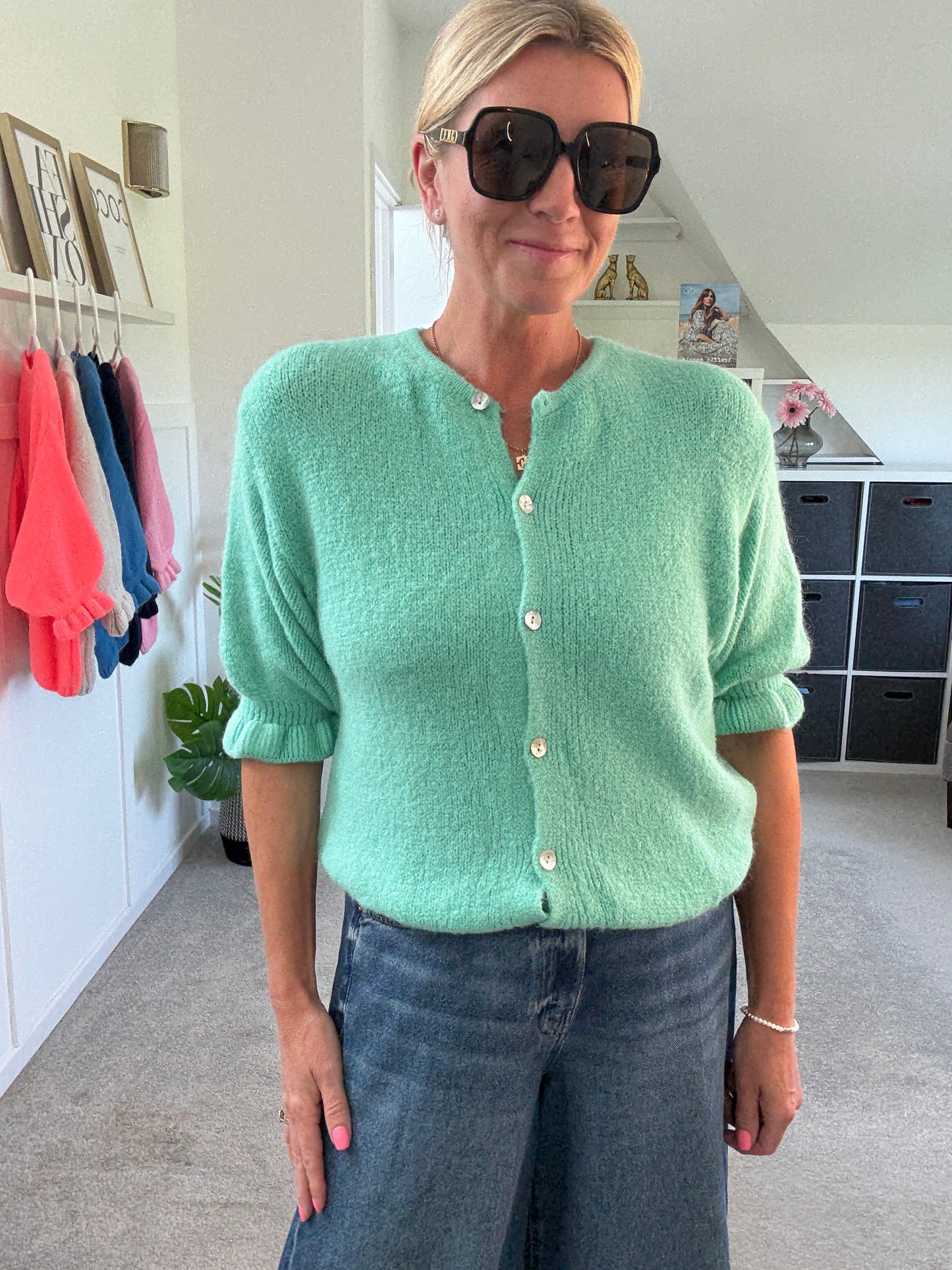Aqua Green Fluffy 1/2 Frill Sleeve Cardigan