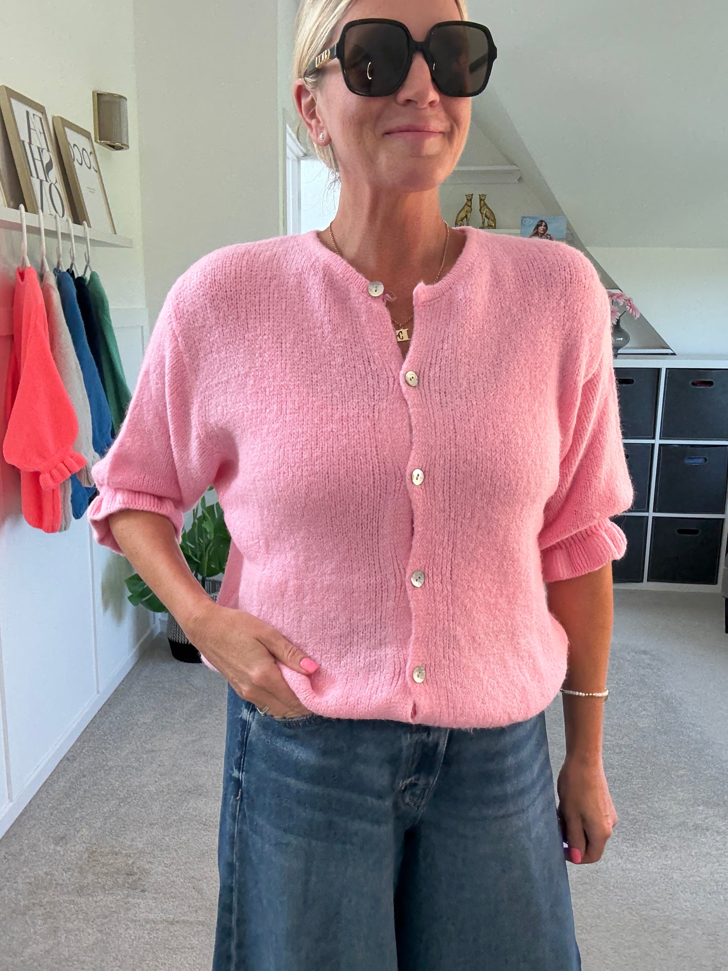 Pink Fluffy 1/2 Frill Sleeve Cardigan