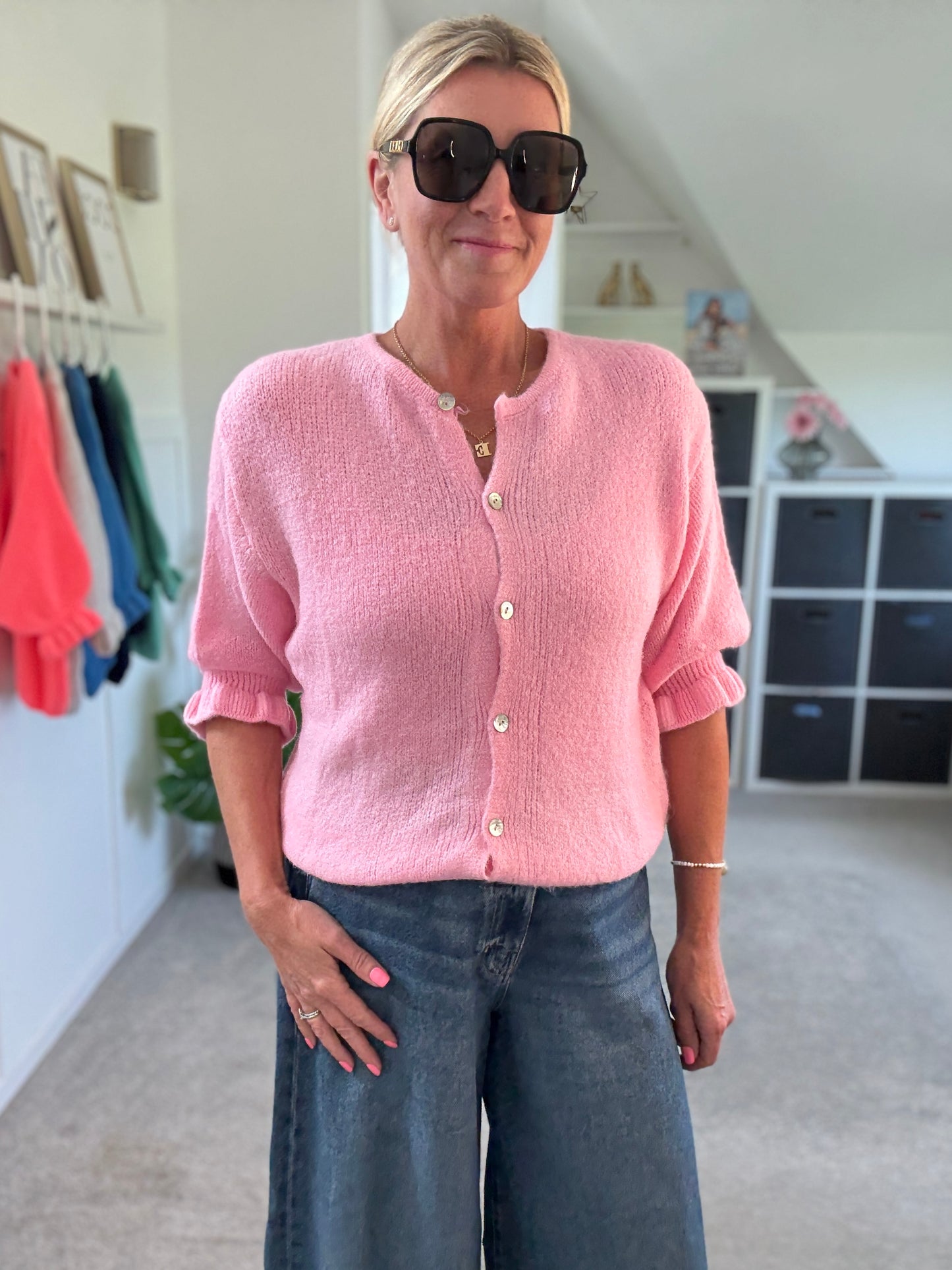 Pink Fluffy 1/2 Frill Sleeve Cardigan
