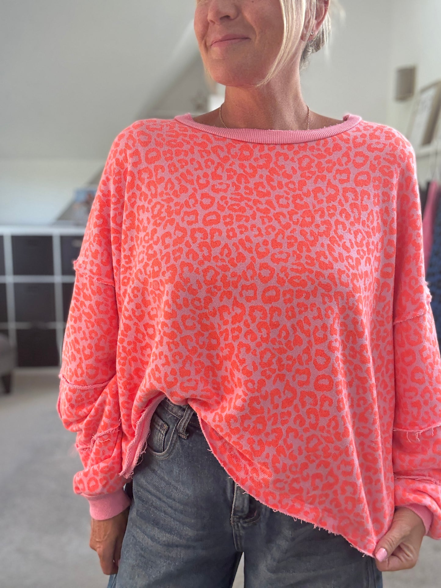 Neon Orange Leopard Oversized Sweatshirt