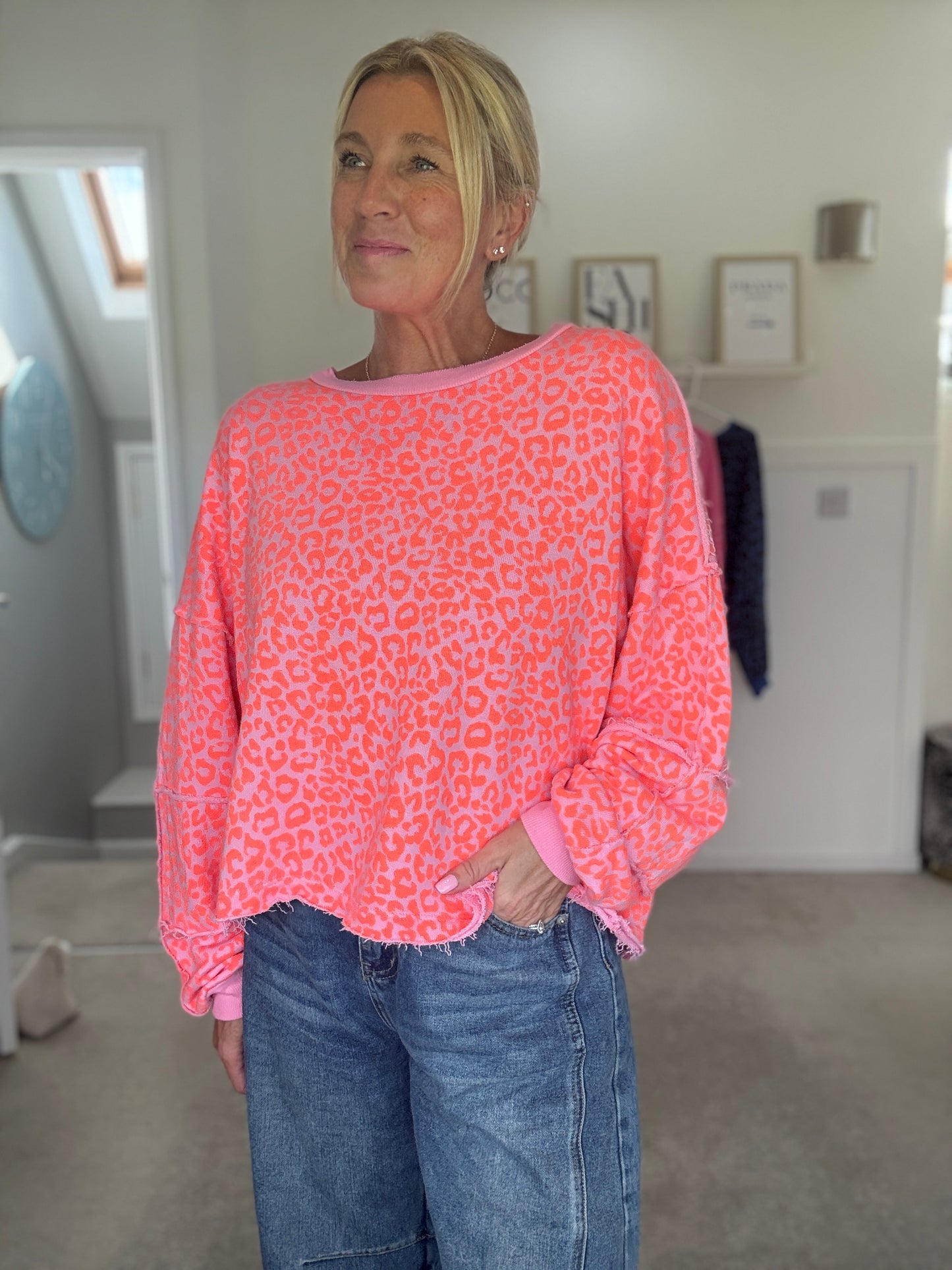 Neon Orange Leopard Oversized Sweatshirt