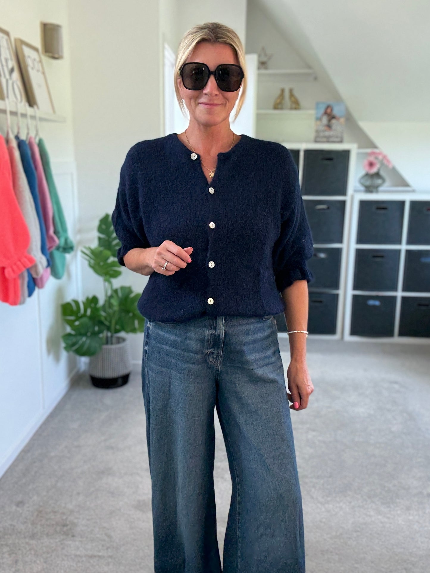 Navy Fluffy 1/2 Frill Sleeve Cardigan
