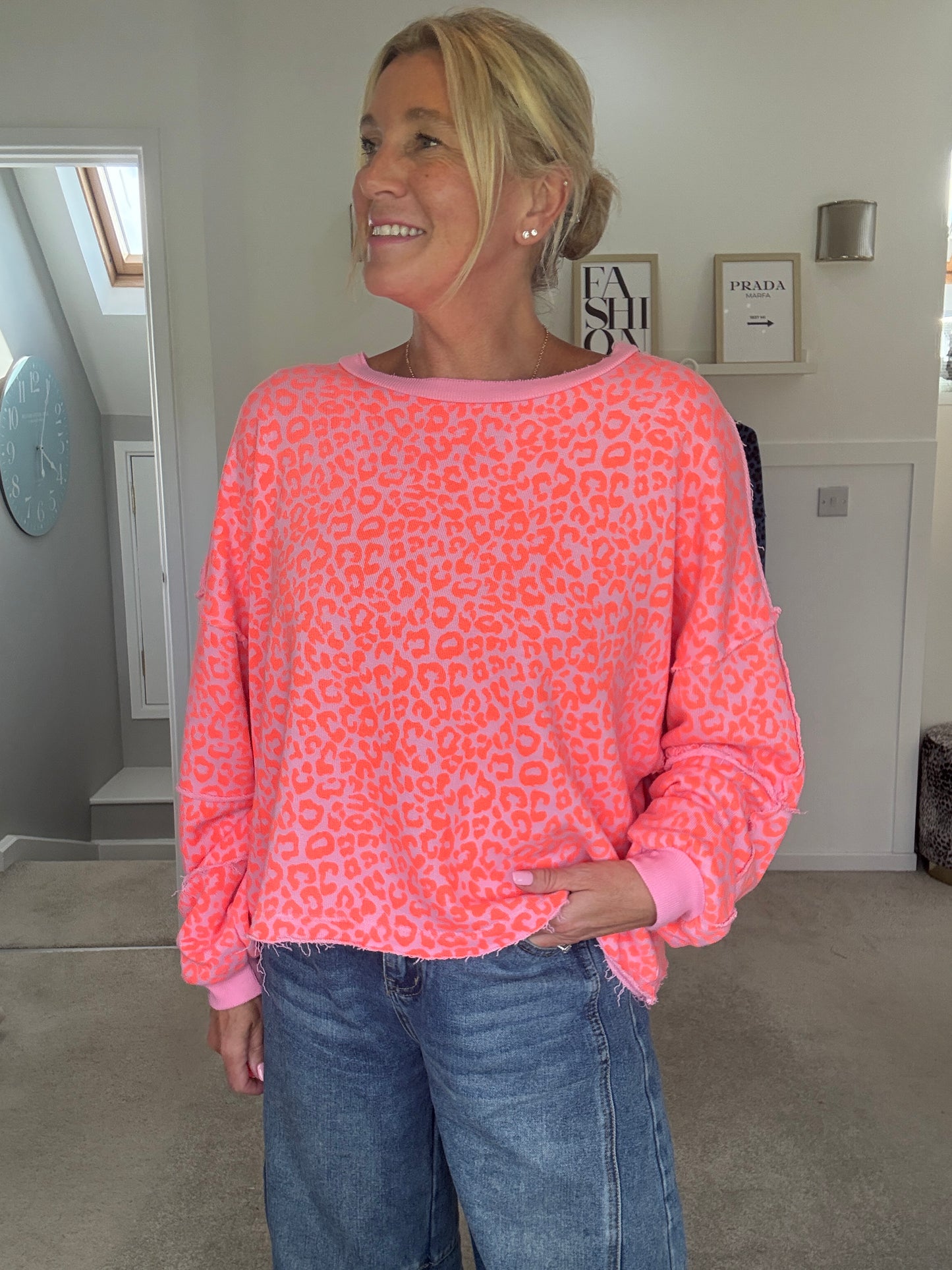 Neon Orange Leopard Oversized Sweatshirt