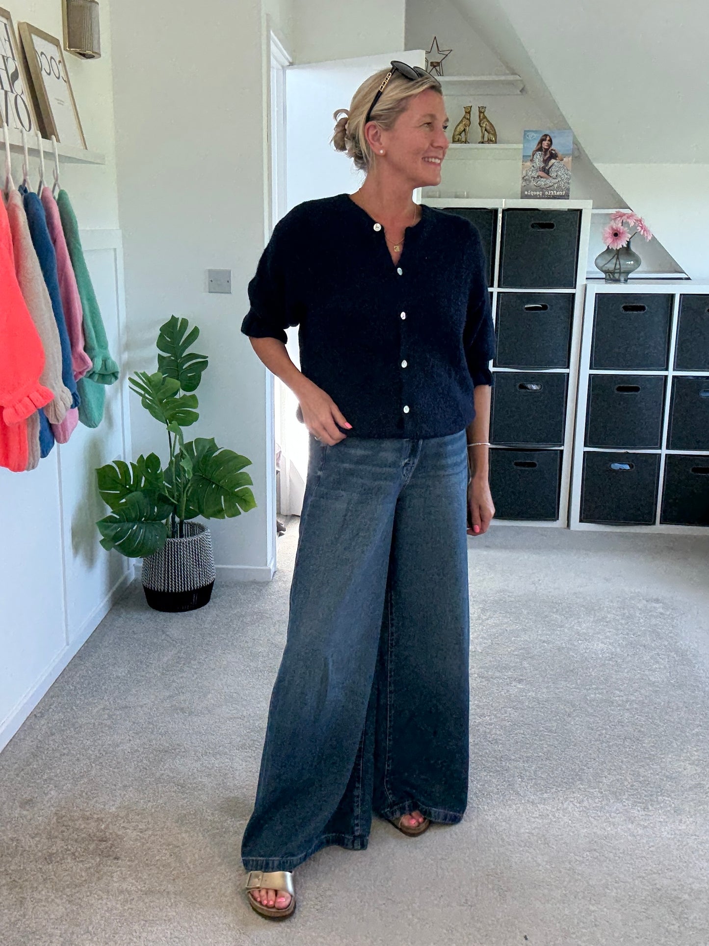 Navy Alpaca Mix Frill Sleeve Cardigan