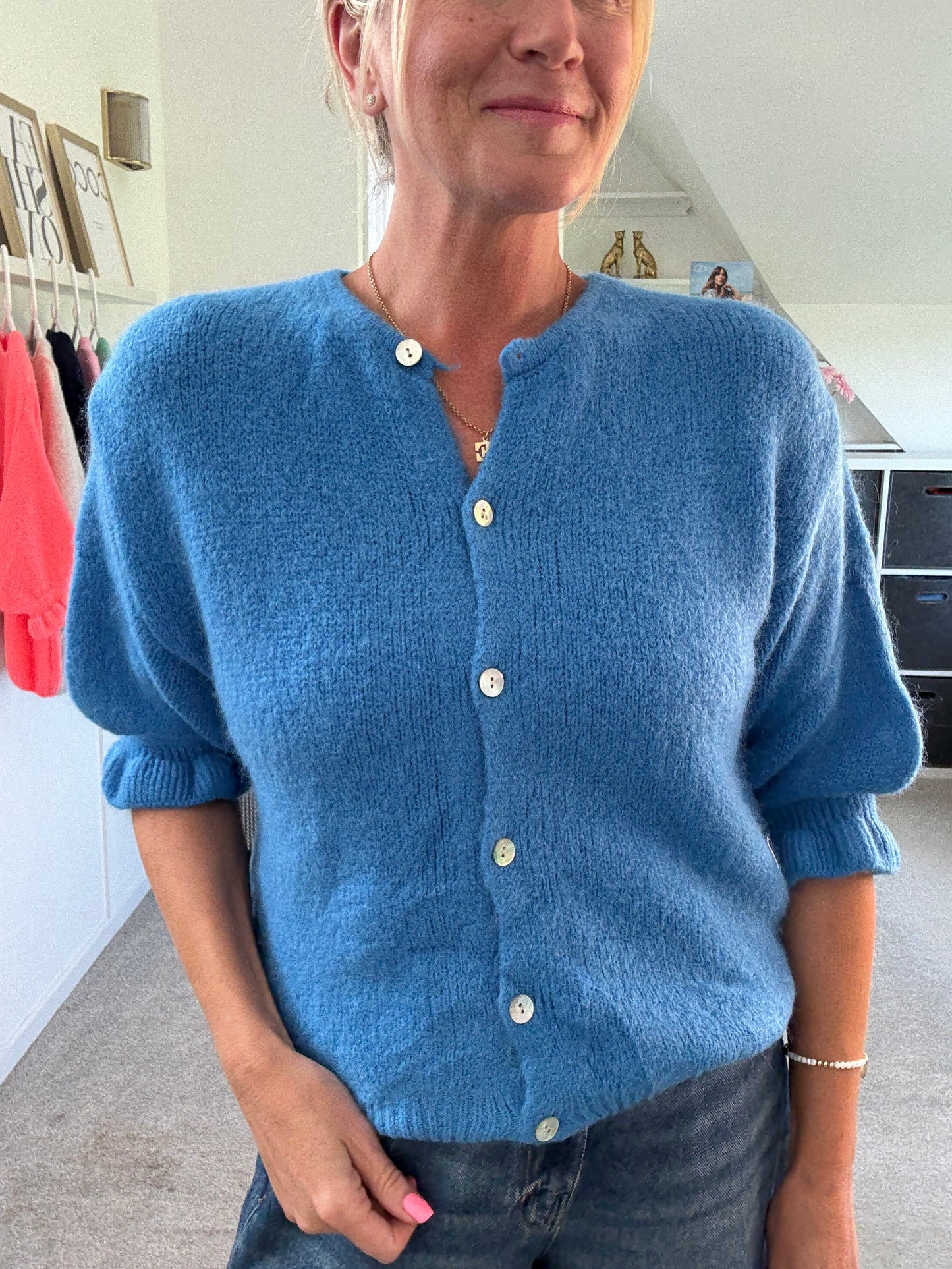 Cornflower Blue Fluffy 1/2 Frill Sleeve Cardigan