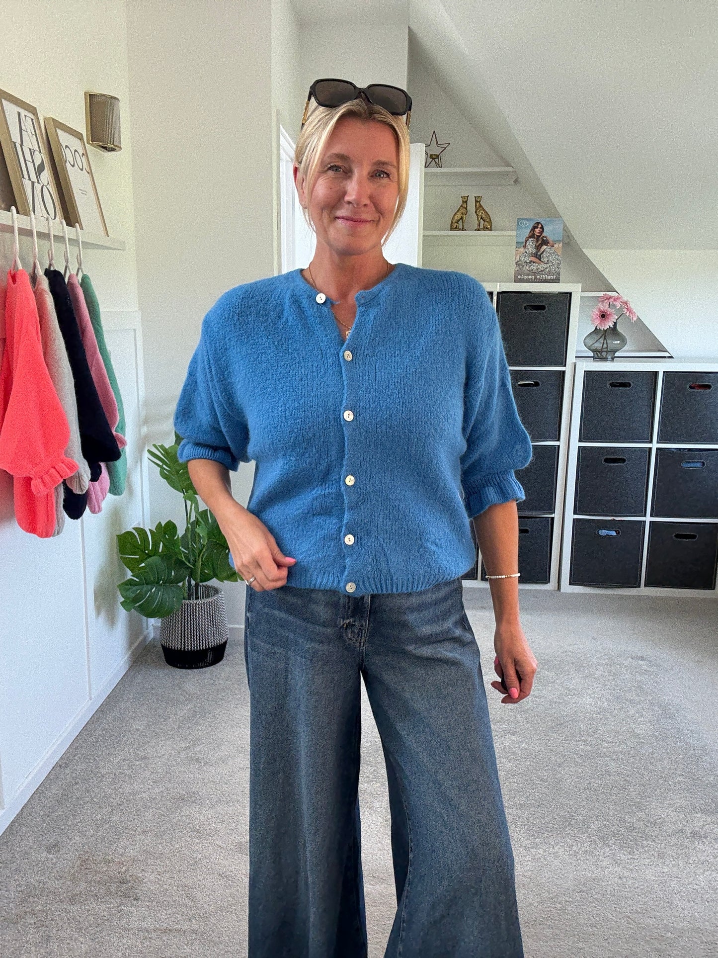 Cornflower Blue Fluffy 1/2 Frill Sleeve Cardigan