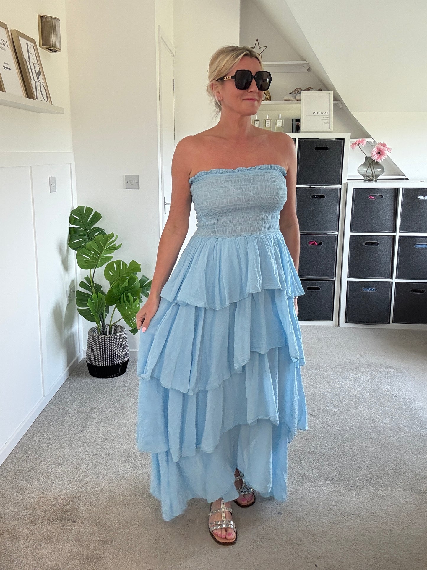Khaki Ruffle Bandeau Dress