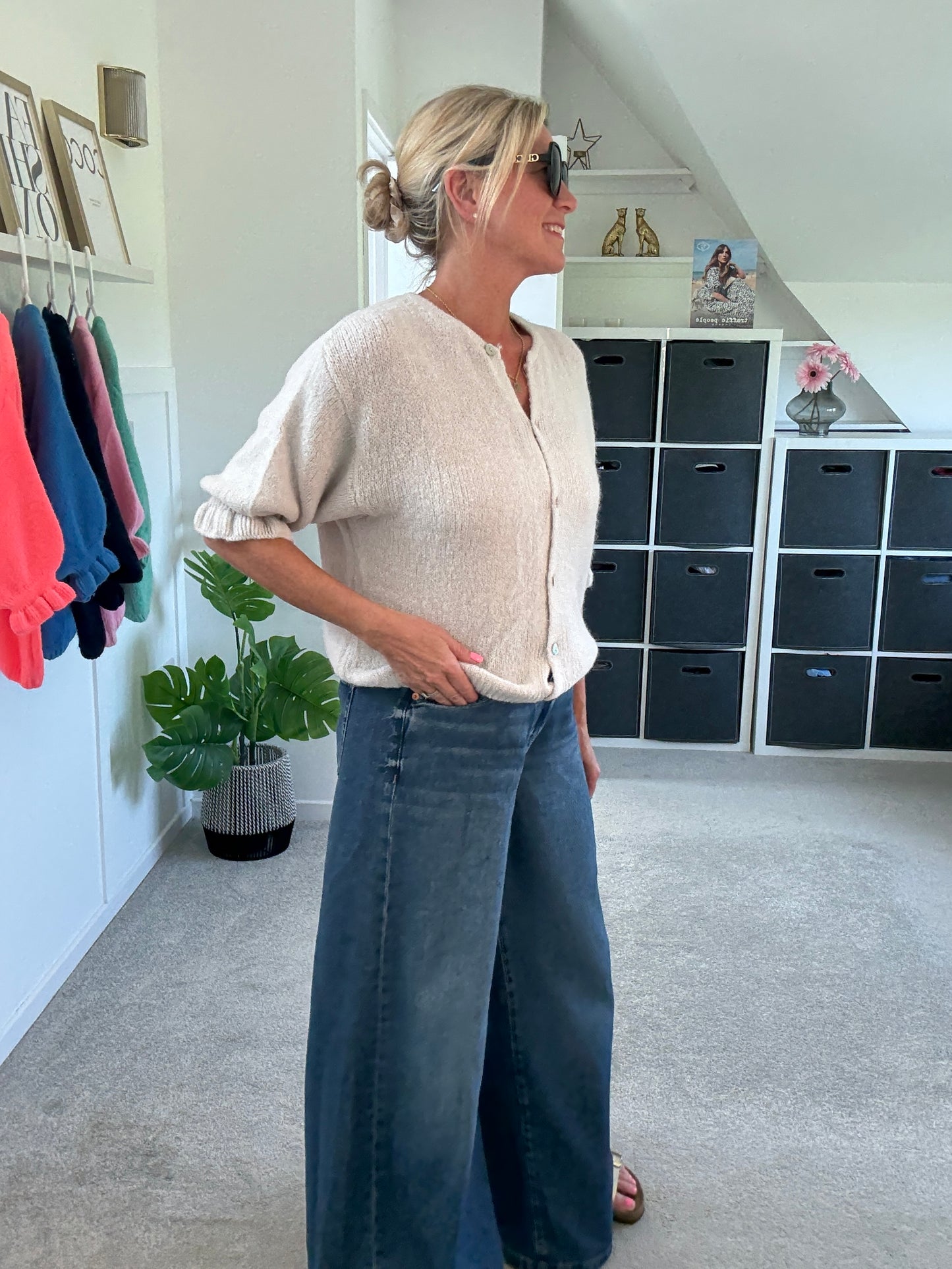 Oatmeal Alpaca Mix Frill Sleeve Cardigan