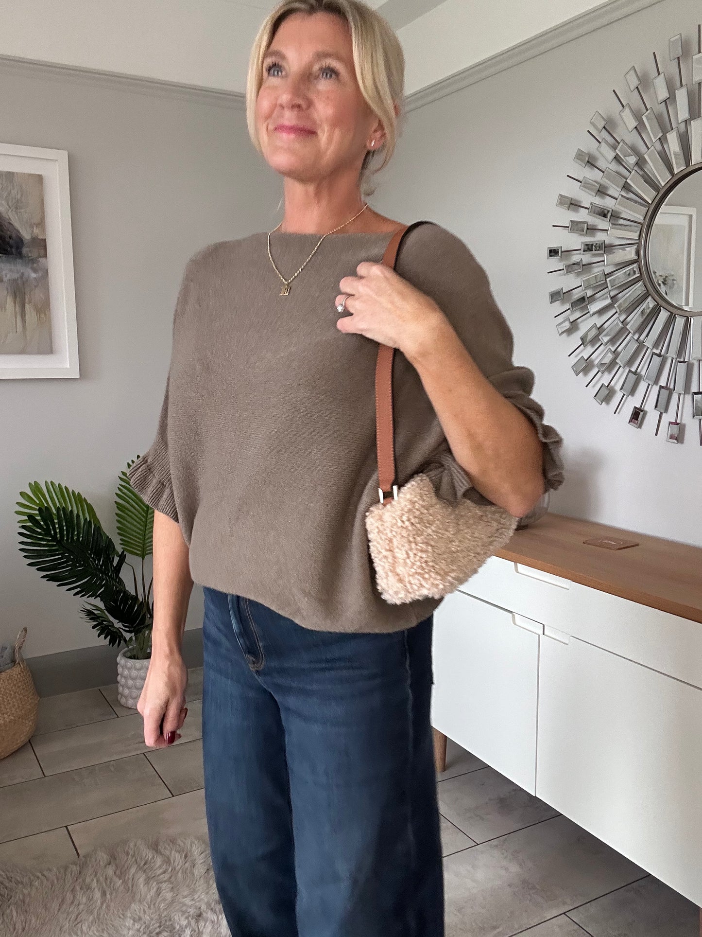 Chocolate Frill Sleeve Batwing Jumper