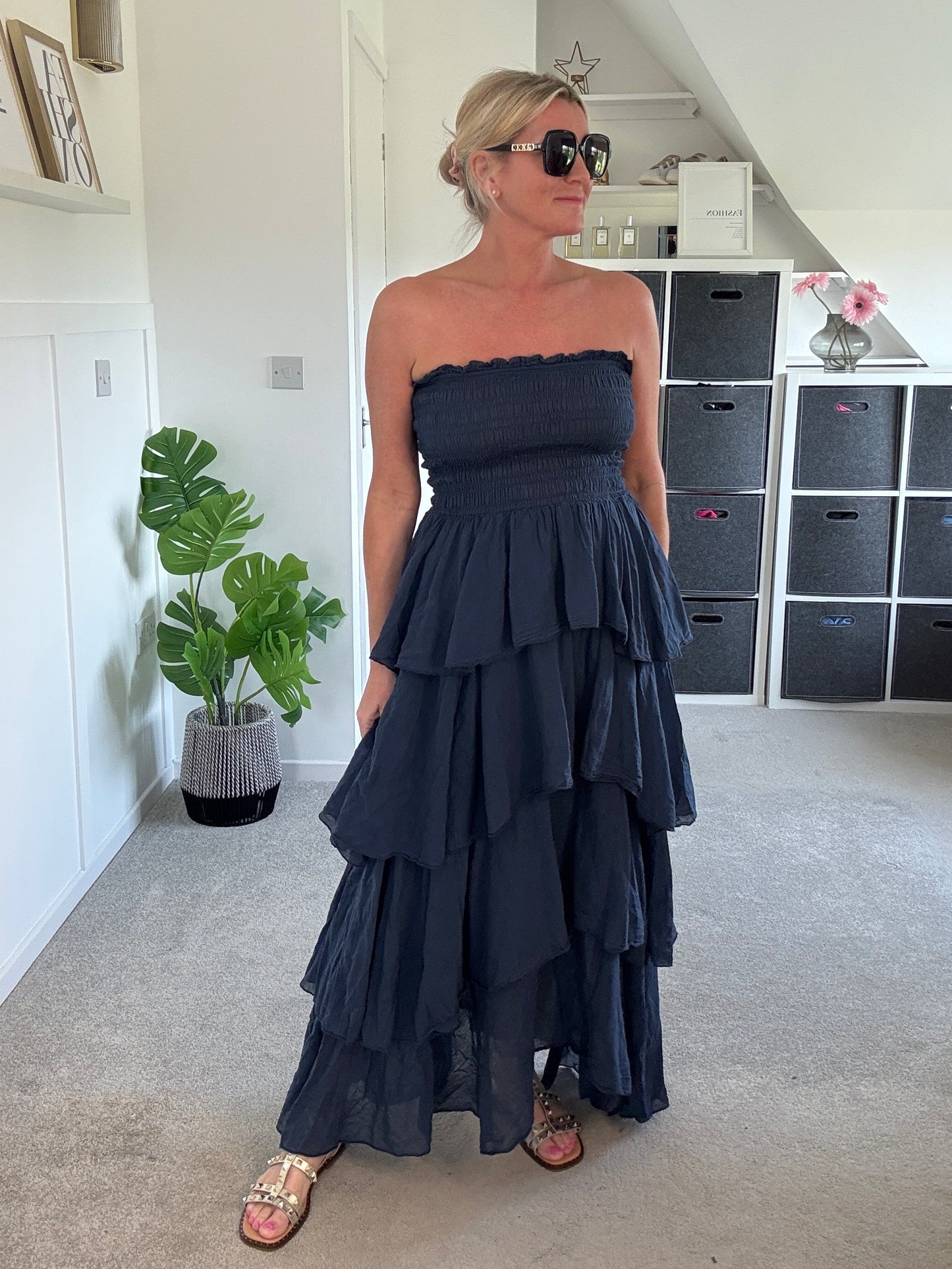Khaki Ruffle Bandeau Dress