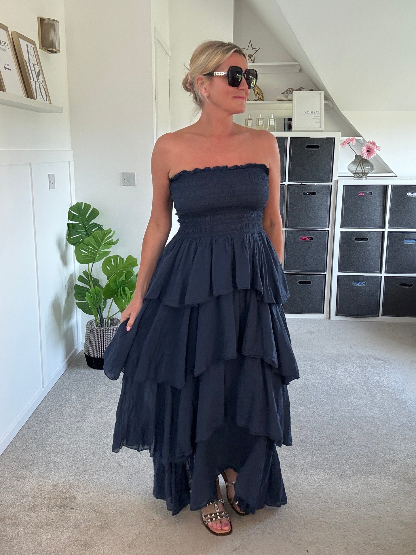 Khaki Ruffle Bandeau Dress