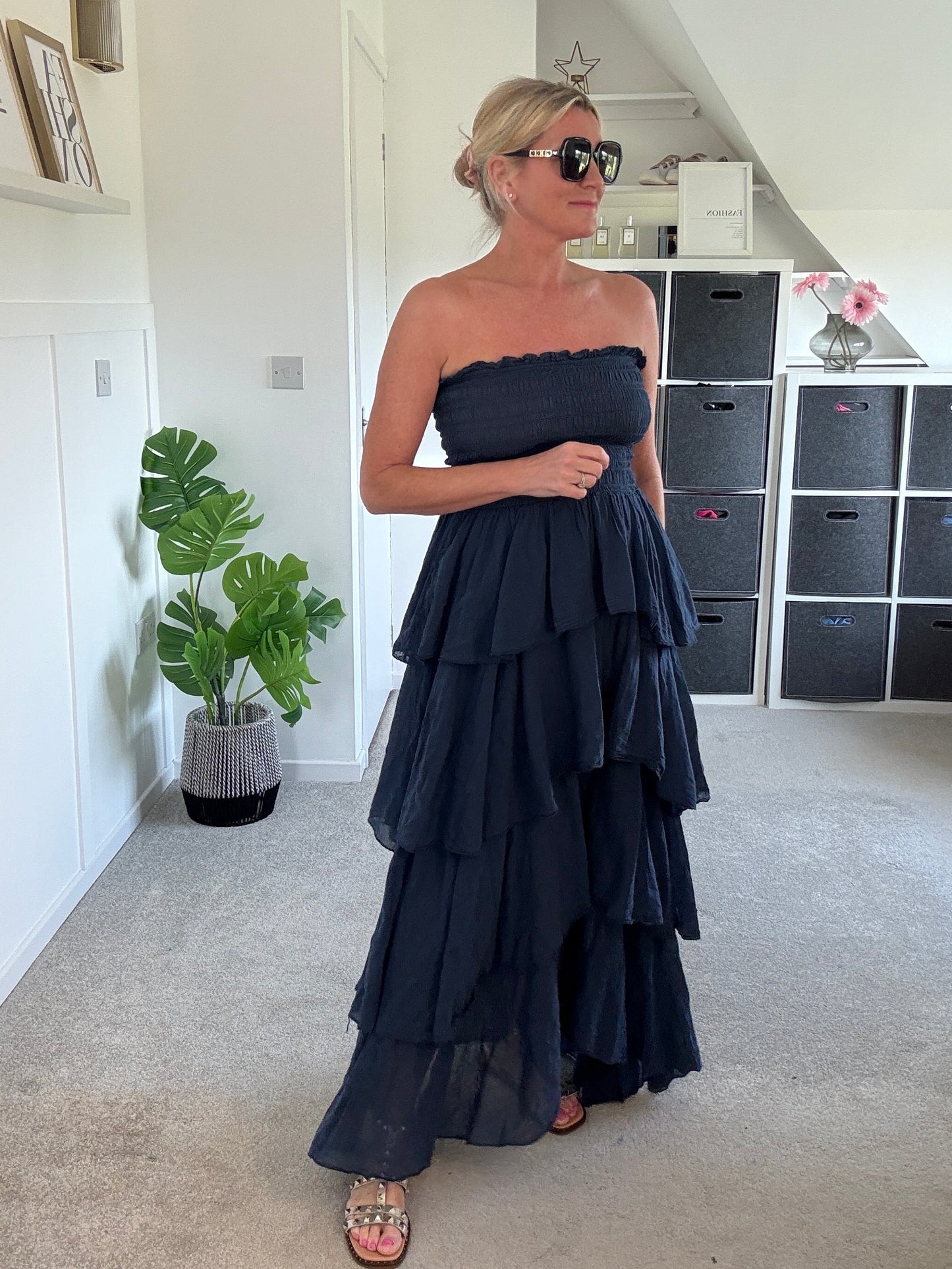 Khaki Ruffle Bandeau Dress