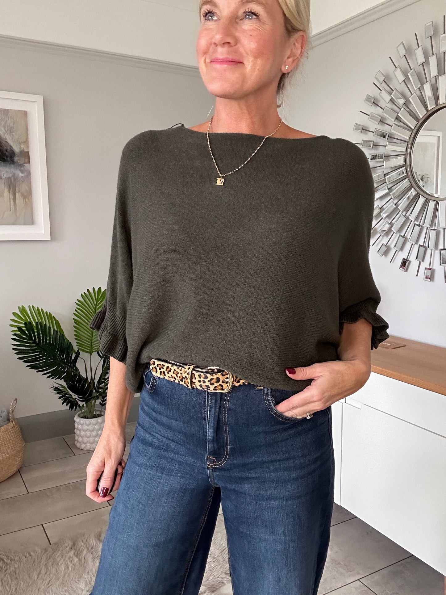 Light Oatmeal Frill Sleeve Jumper