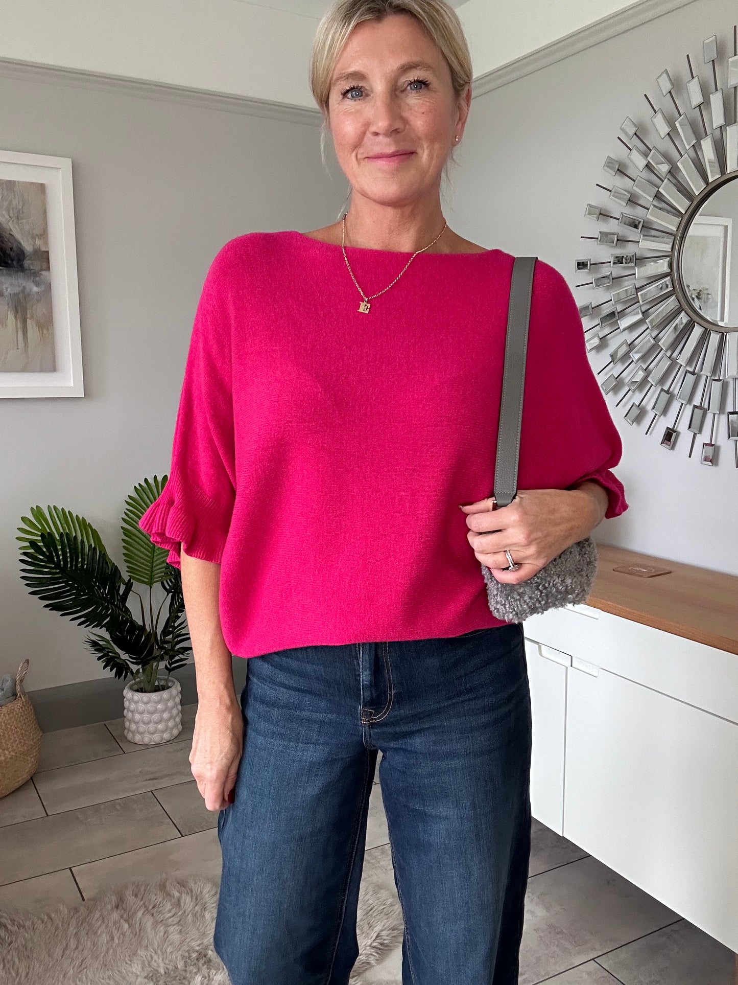 Light Oatmeal Frill Sleeve Jumper