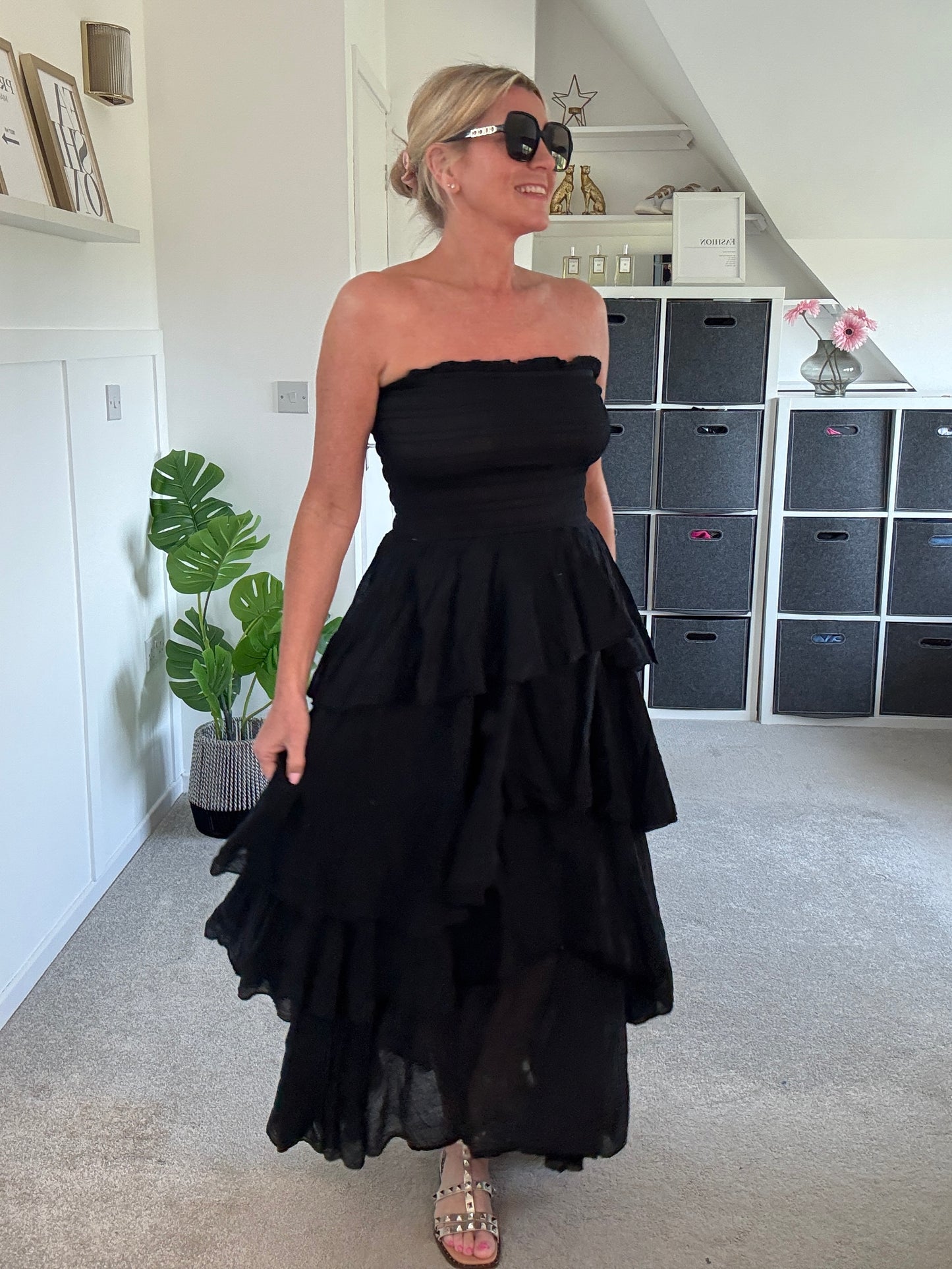 Khaki Ruffle Bandeau Dress