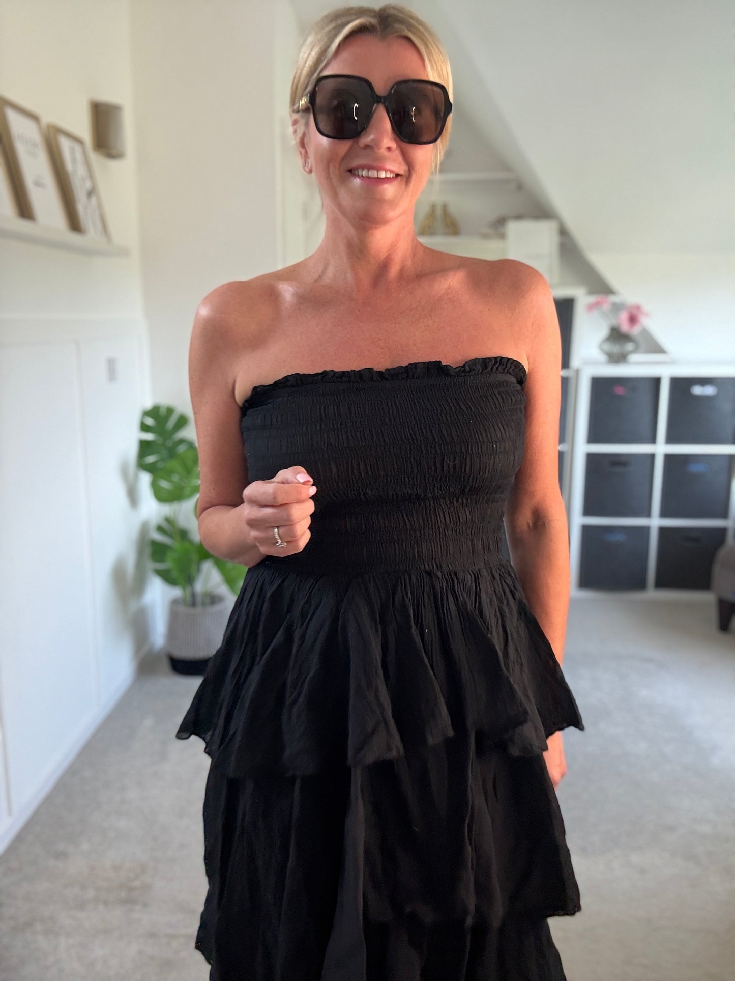 Khaki Ruffle Bandeau Dress