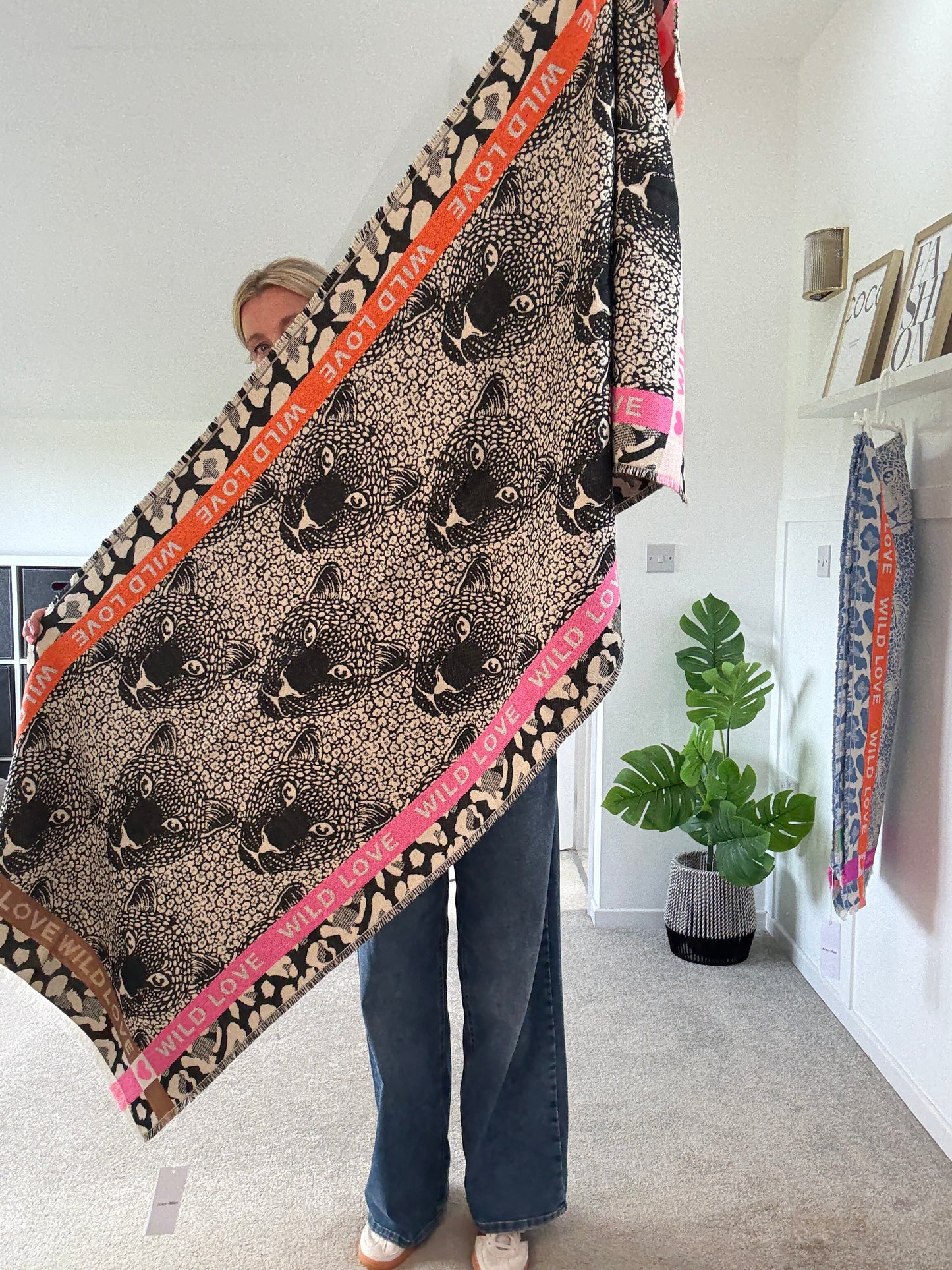 Black "Wild Love" Oversized Scarf