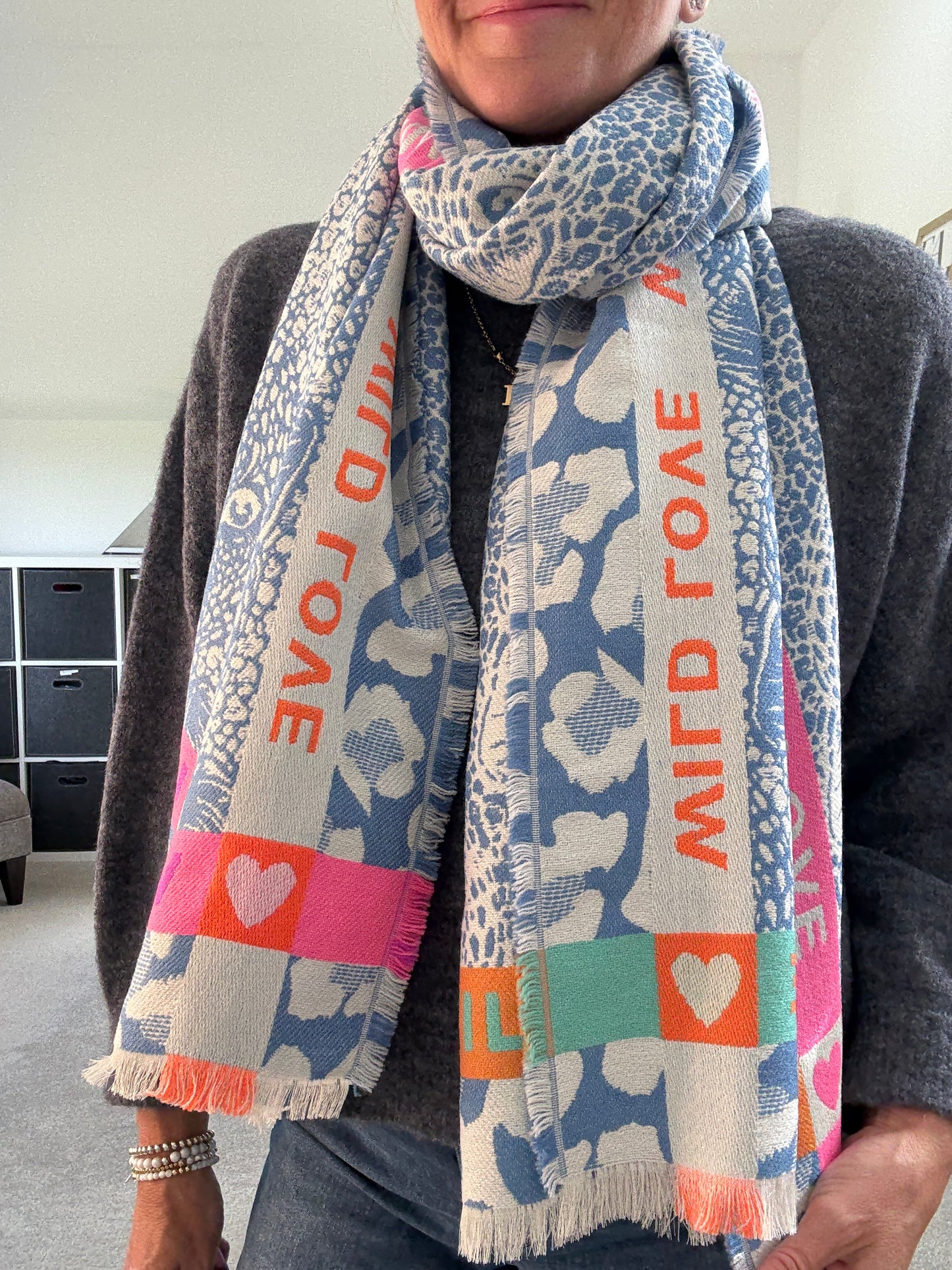 Blue "Wild Love" Oversized Scarf