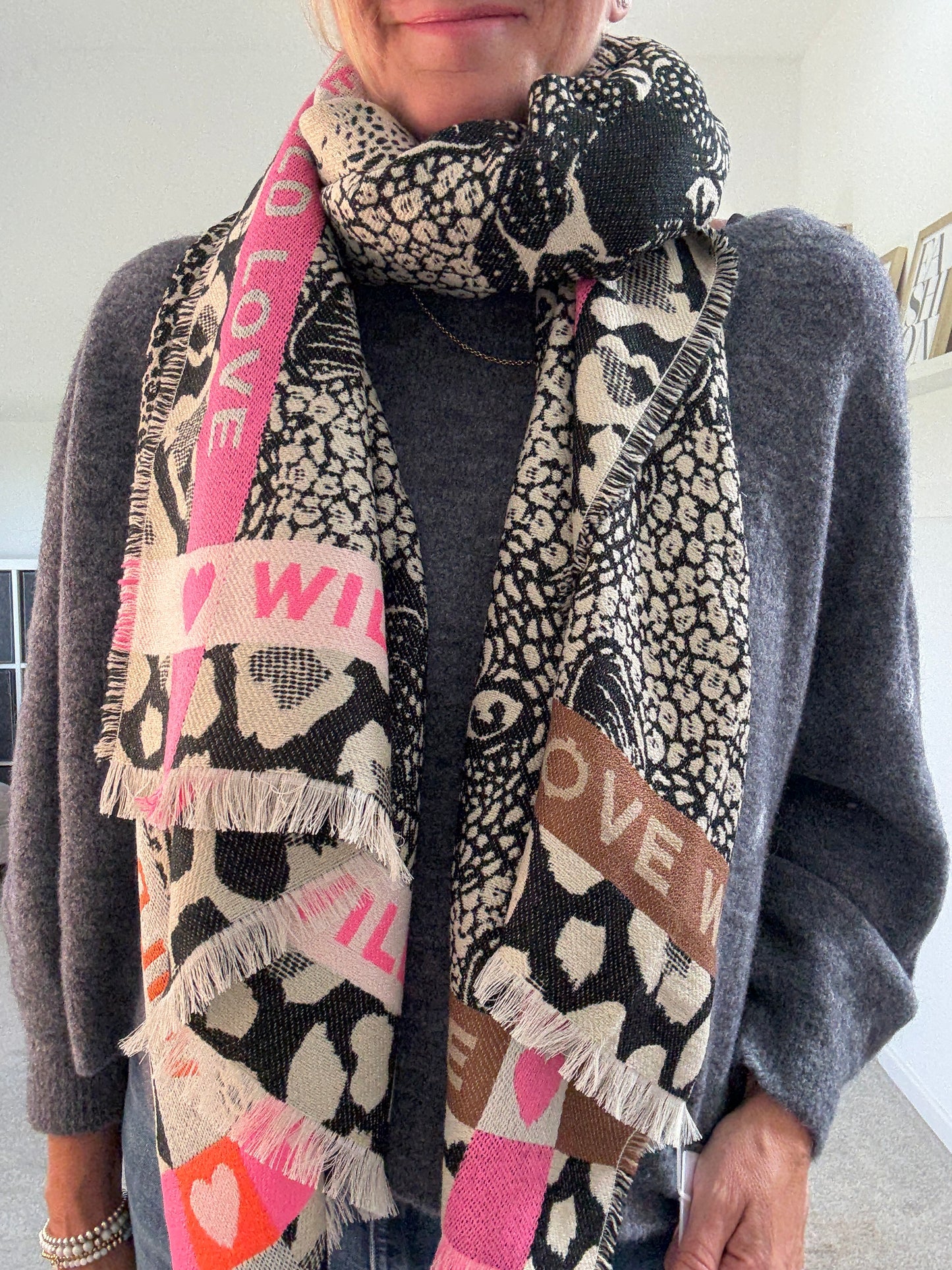 Black "Wild Love" Oversized Scarf