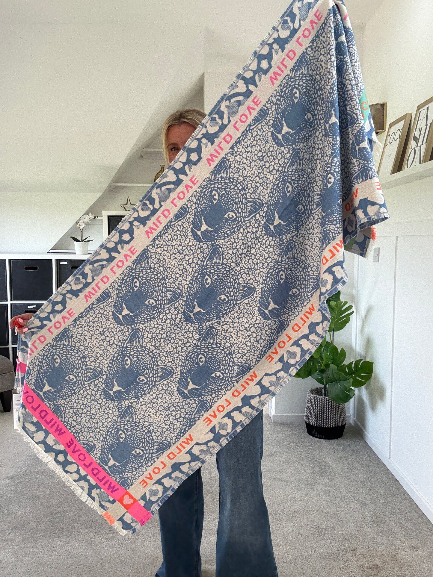 Blue "Wild Love" Oversized Scarf