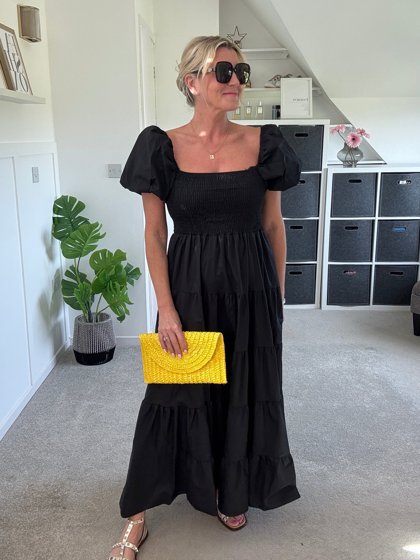 Yellow Puff Shoulder Maxi Dress