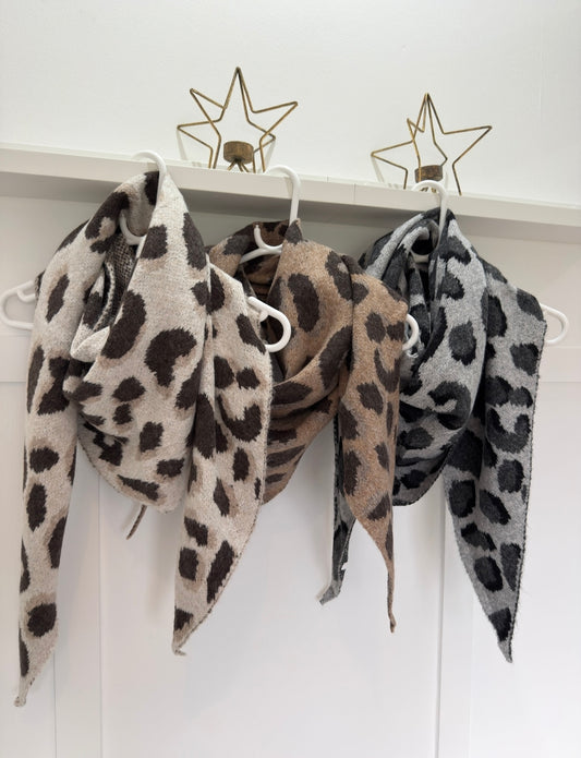Camel Triangle Leopard Print Scarf