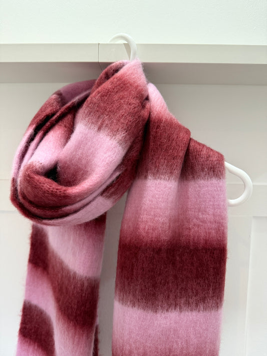 Pink/Burgundy Cosy Striped Winter Scarf