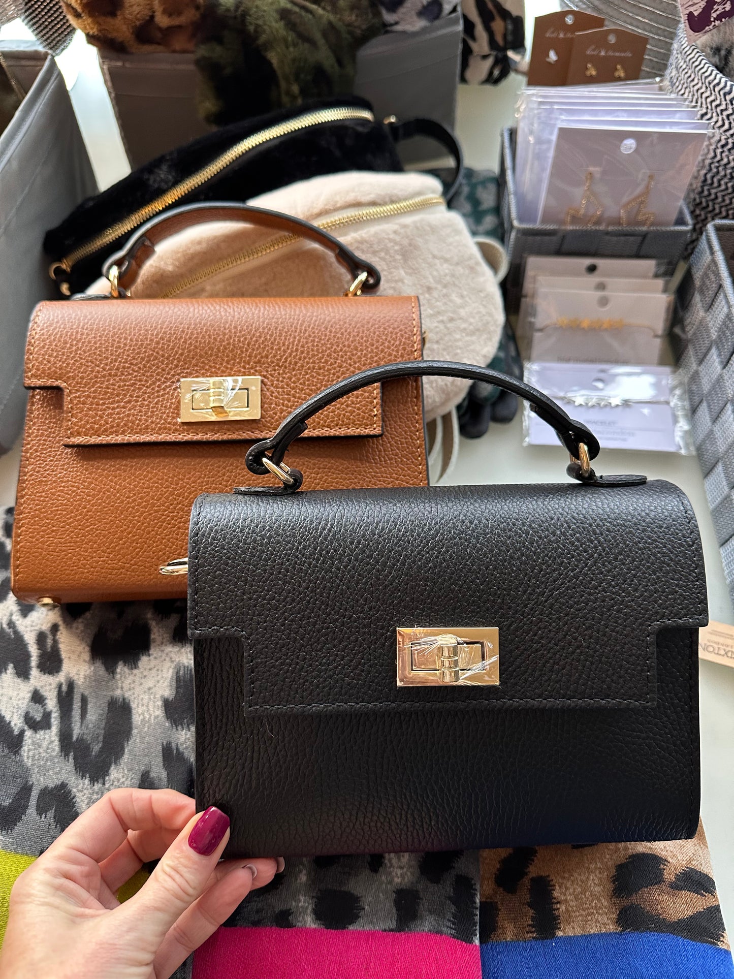 Tan Mini Leather Grab Bag