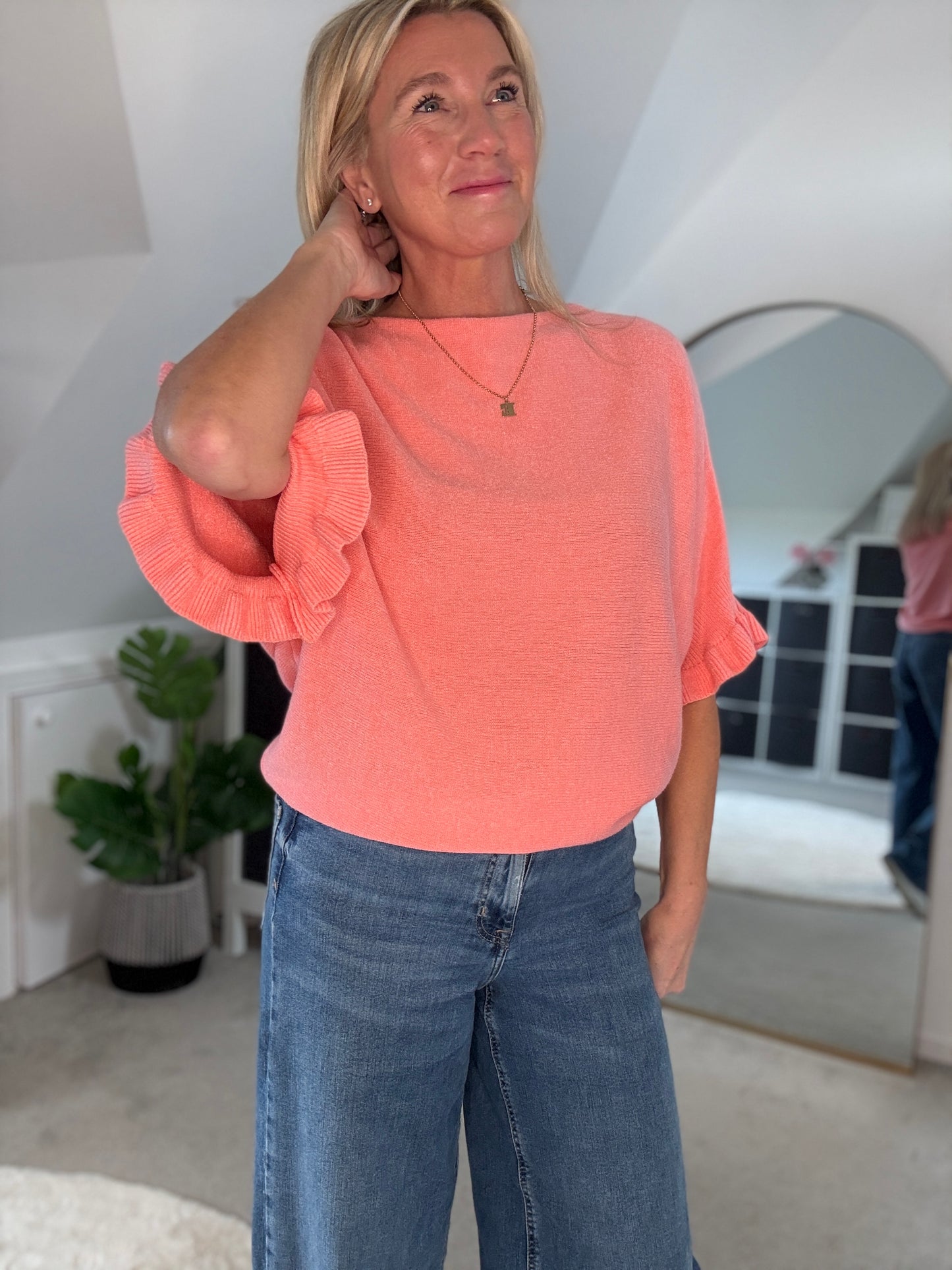 Light Oatmeal Frill Sleeve Jumper